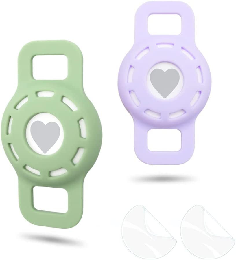 WHALEZON Airtag Cat Collar Holder, Small Air Tag Dog Collar Holder Compatible with Apple Tag, Anti-Lost Pet Tracker Cases Fit on Puppy Collars 3/8" 5/8"  WHALEZON C4 Avocado Green, Violet  