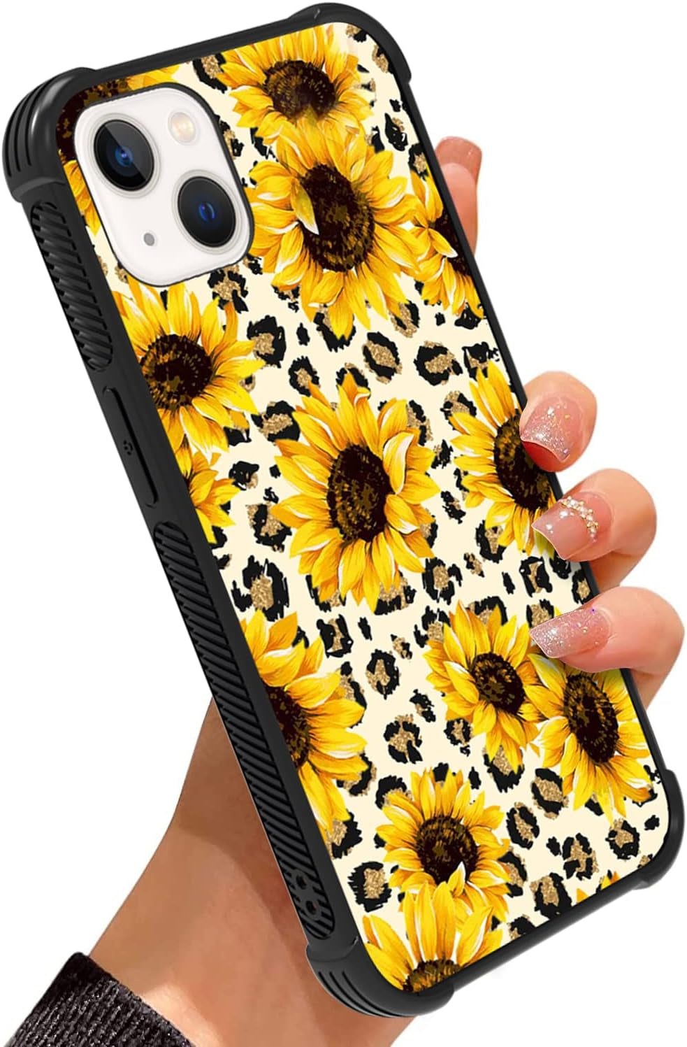 Wlxee Compatible with Iphone 13 Case for Women Girls Leopard Sunflower Print Soft TPU Hard Back Shockproof Non-Slip Anti-Scratch Protective Durable Slim Cover Case for Iphone 13  Wlxee   