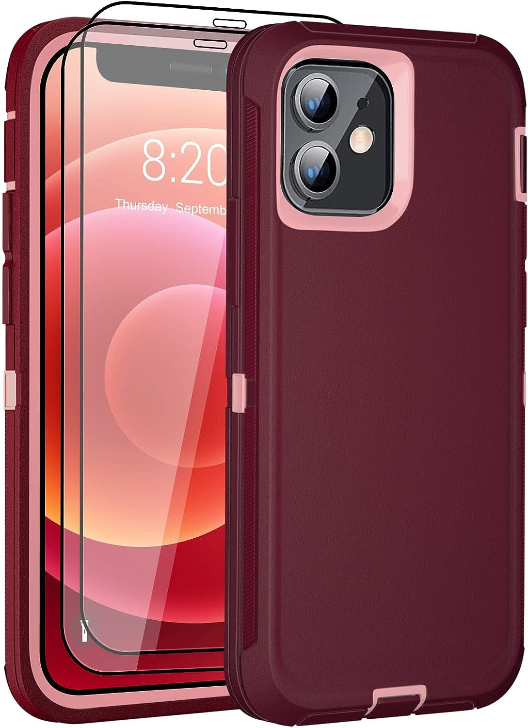 DHCALL for Iphone 12 Case & Iphone 12 Pro Case (6.1"), with 2 Tempered Glass Screen Protector,Belt Clip Holster, [Full Body Drop Protection] Shockproof Tough Durable 6.1 Inch（Black Green+Clip）  DHCALL   