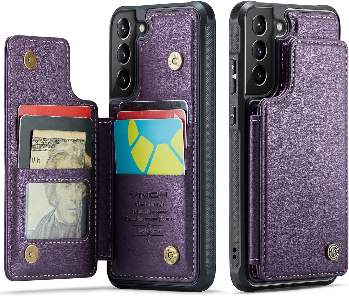 Vinich Samsung Galaxy S21 plus Case with Card Holder, Samsung S21 plus Wallet Case for Women Men with RFID Blocking, Durable Leather Kickstand Shockproof Phone Case for Galaxy S21 plus 5G, Purple  Vinich   