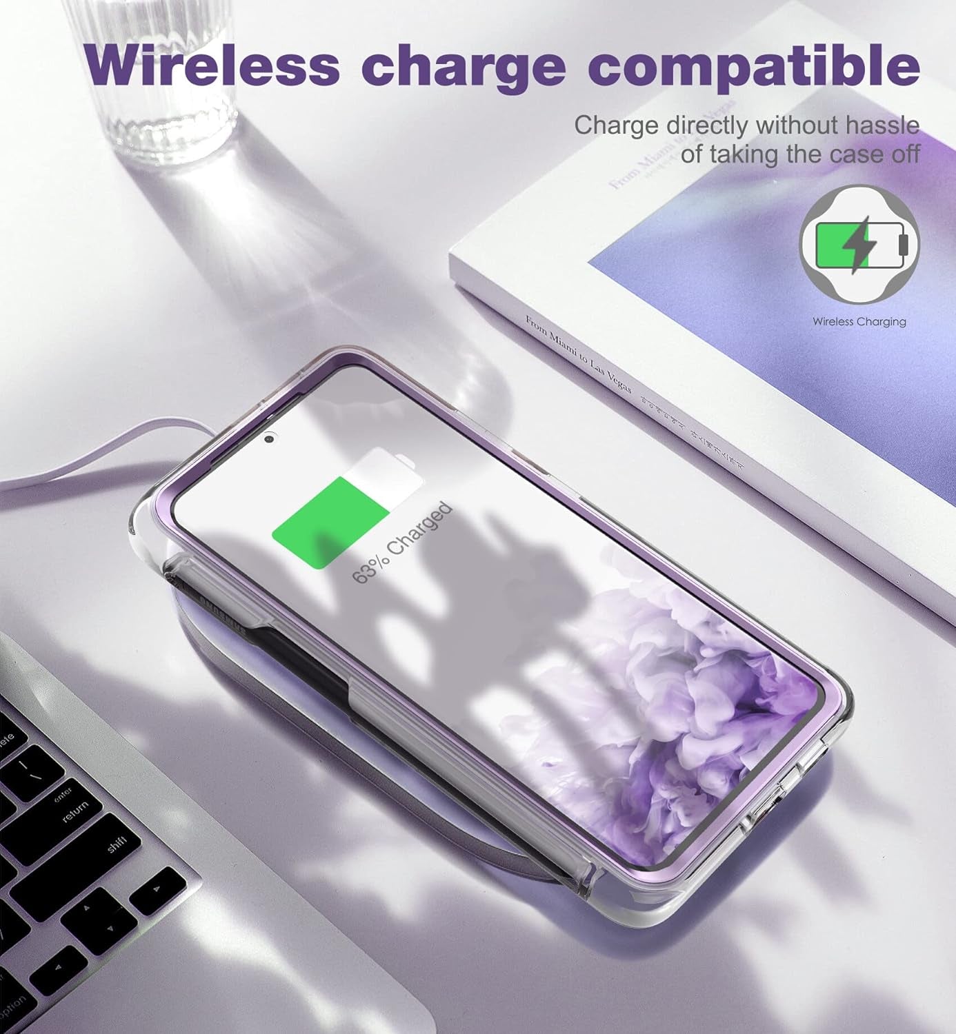 SURITCH Phone Case for Samsung Galaxy S21 Ultra with S-Pen Holder Front Cover Built-In Screen Protector Upgraded Dual-Layer Full Body Protection Anti-Scratch Shockproof for Woman Man, Purple Marble  SURITCH   