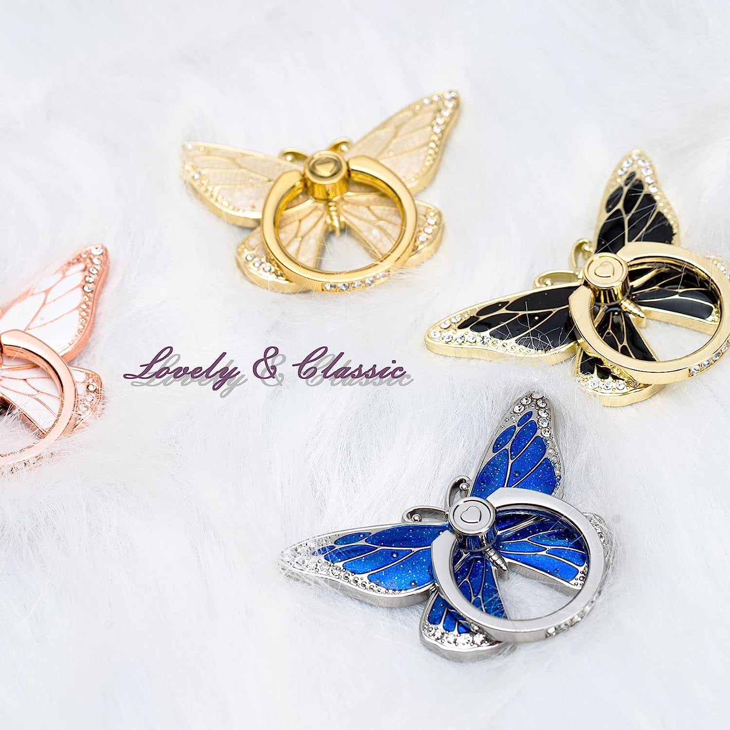 Butterfly Cell Phone Ring Grip Holder Stand, 360°Rotation Metal Finger Kickstand, Compatible with Iphone, Samsung Galaxy, and Smartphone, Sapphire Blue  Doflyesky   