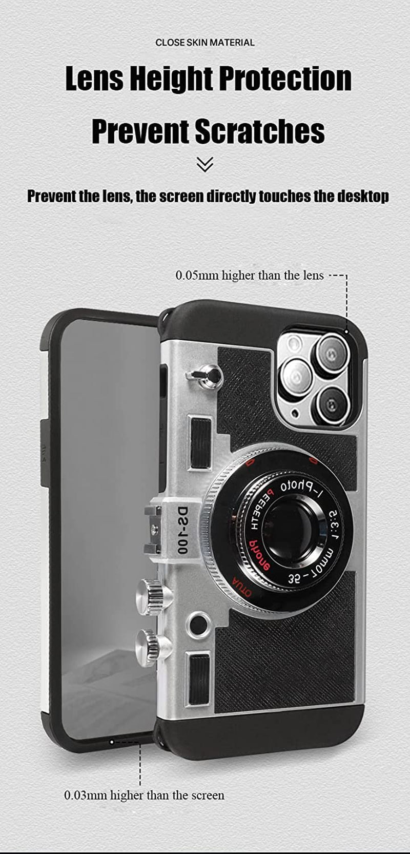 Yatchen Emily in Paris Phone Case for Iphone 13 Cute 3D Vintage Camera Phone Case with Lanyard Adjustable Shoulder Strap Unique Cool Silicone PC Case for Iphone 13 Girls Women Black  Yatchen   