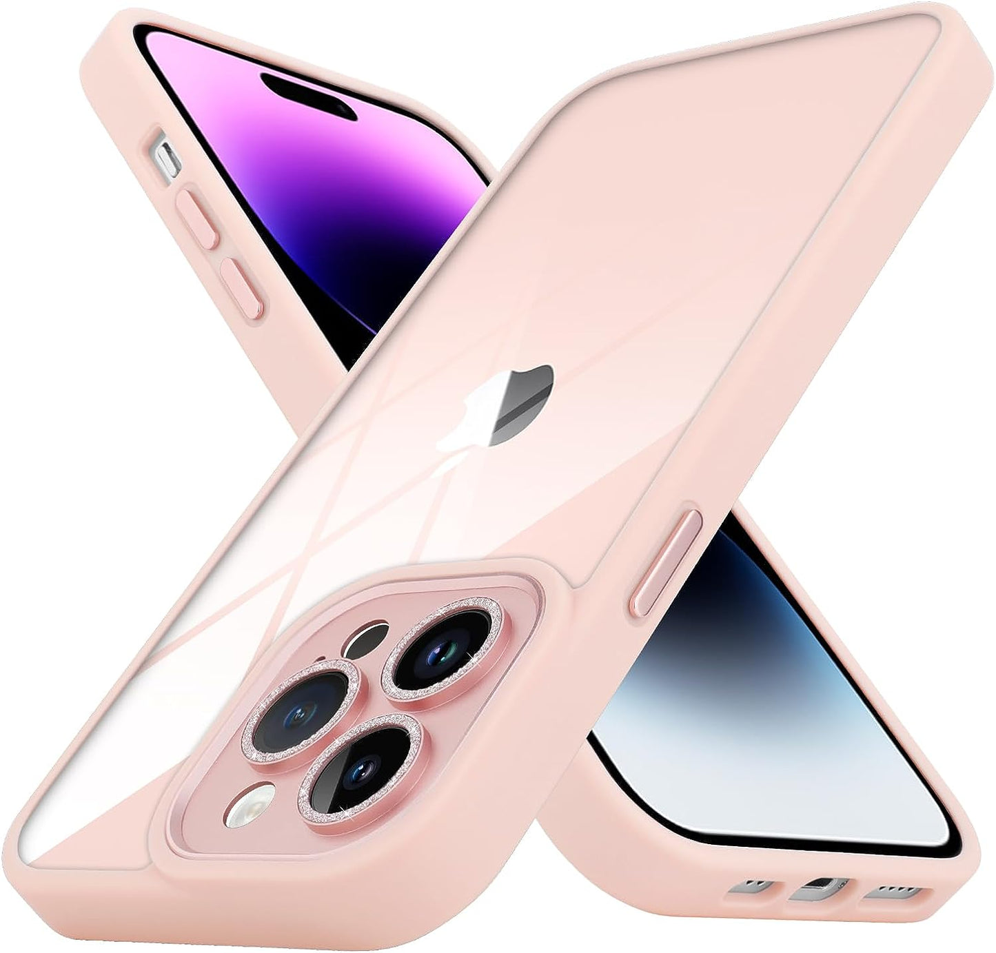 Tharlet Clear for Iphone 14 Pro Case [10FT Military Grade Drop Tested] White Silicone Slim Clear Hard Back Frame with Glitter Camera Lens Case for Iphone 14 Pro Phone Case, Pink (6.1")  tharlet   