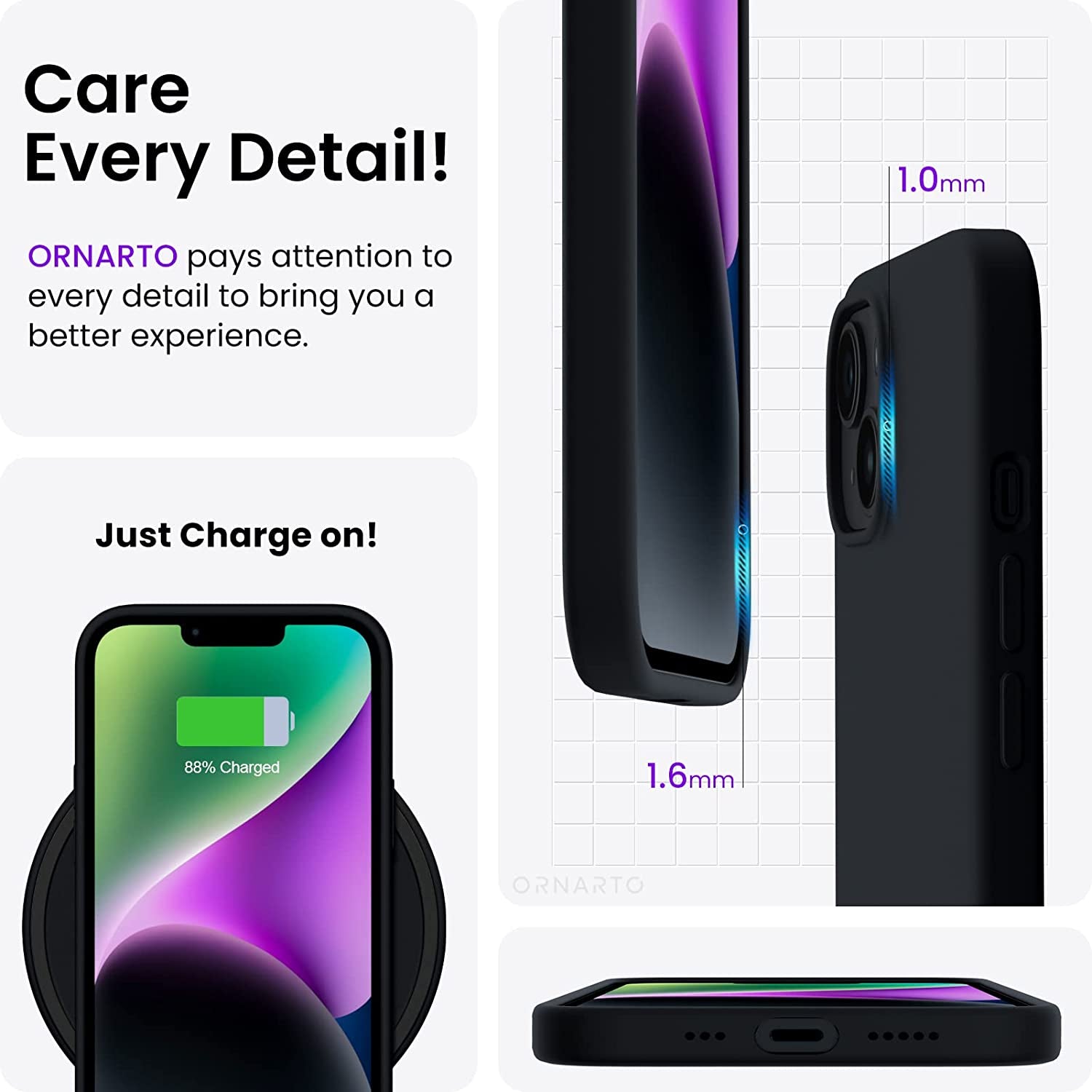 ORNARTO Compatible with Iphone 14 Case 6.1, Slim Liquid Silicone 3 Layers Full Phone Covered Soft Gel Rubber Case Protective Phone Cover 6.1 Inch-Black  ORNARTO   