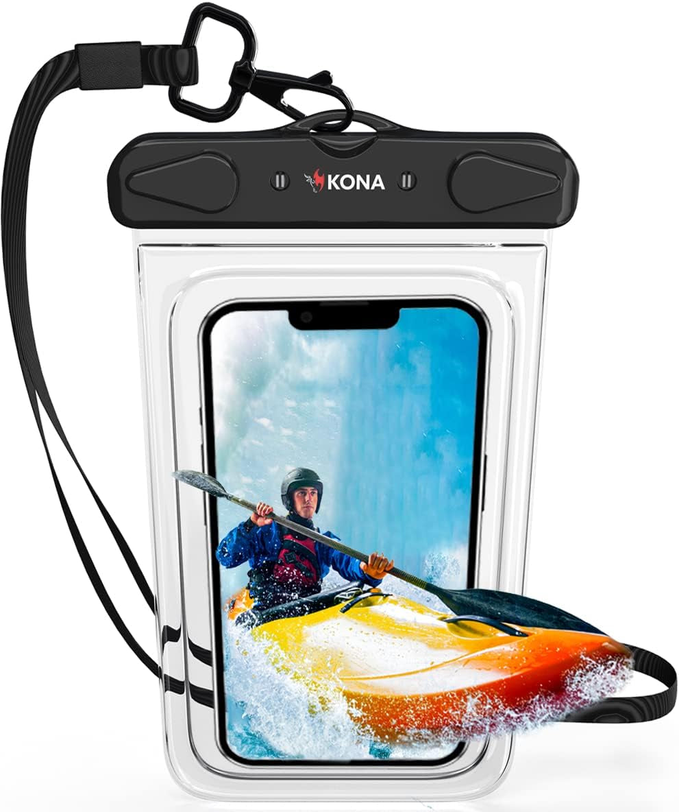 Kona Submariner Floating Waterproof Case - Universal Phone Pouch Compatible for Iphone 14 13 12 Pro Max XS plus Samsung Galaxy S22 Cell Phones up to 7.5", IPX8 Cellphone Dry Bag for Vacations - 2 Pack  Nickles Arcade LLC Crystal Clear  