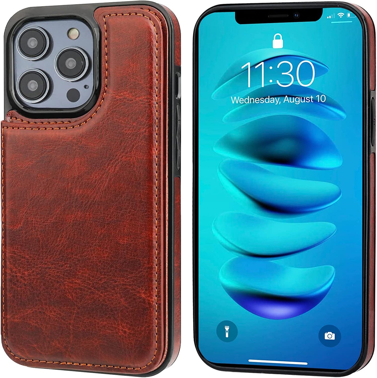 Onetop Compatible with Iphone 14 Pro Wallet Case with Card Holder, PU Leather Kickstand Card Slots Case, Double Magnetic Clasp and Durable Shockproof Cover 6.1 Inch (Brown)  Onetop   