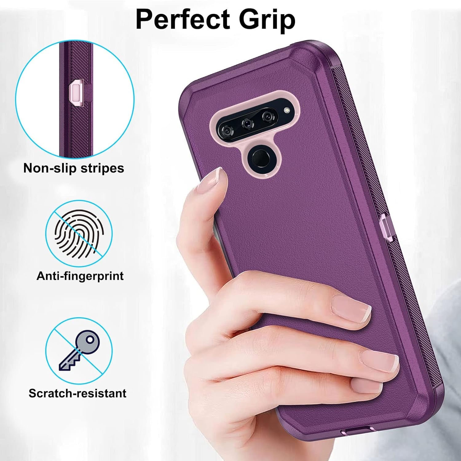 Asuwish Phone Case for LG V40 Thinq with Tempered Glass Screen Protector and Cell Cover Hybrid Shockproof Hard Protective Accessories LGV40 Storm V 40 Thin Q V40Thinq LG40 40V 40Thinq Women Purple  Asuwish   