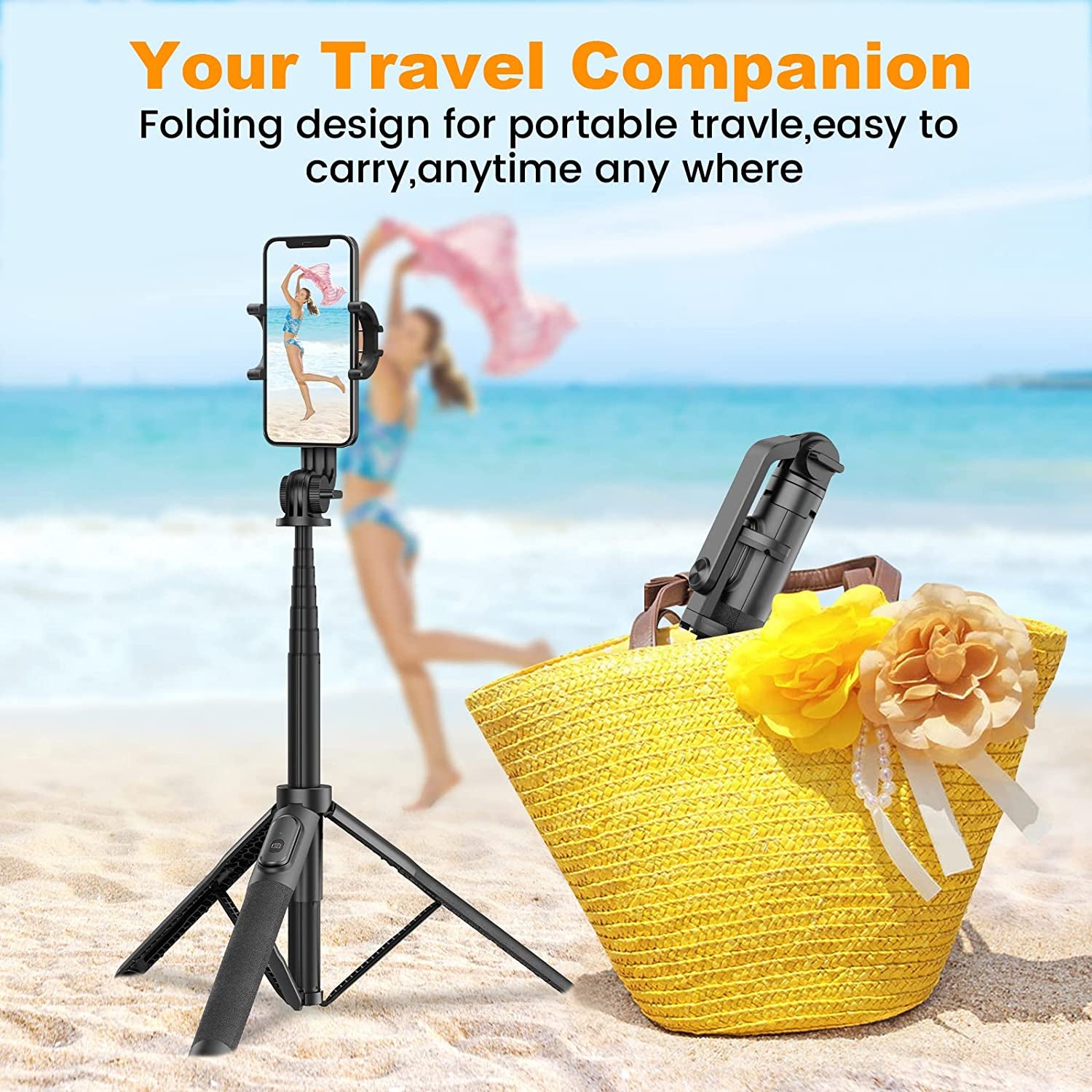 64" Selfie Stick Tripod with Remote for Cell Phone 4"-7",Portable Phone Tripod Stand Compatible with Iphone Android Lightweight Expandable for Travel Selfies Video Recording Vlog(Black)  Gahenwo   