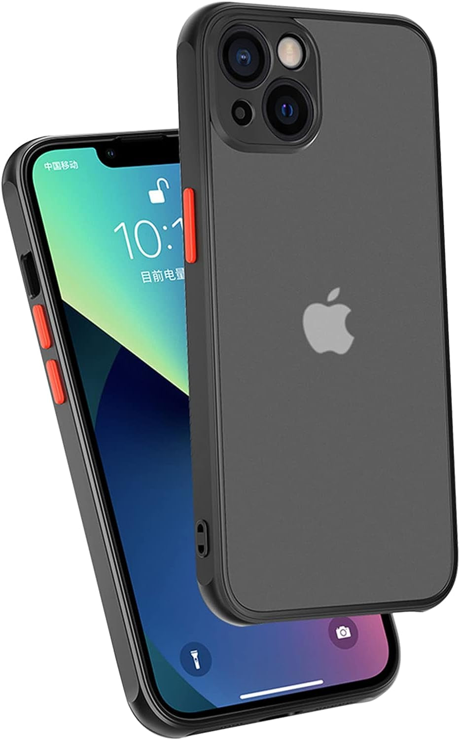 ZEZHOU Iphone 13 Mini Clear Case with Camera Lens Protector, Non Yellow Square Electroplated Edge, Upgraded Shockproof Inner Silicone Bumper Shell, Slim Thin Phone Case for Iphone 13 Mini 6.1", Black  ZEZHOU Matte Hard Back, Black Soft Bumper+Red Buttons Design For Iphone 13 Case, 6.1" 