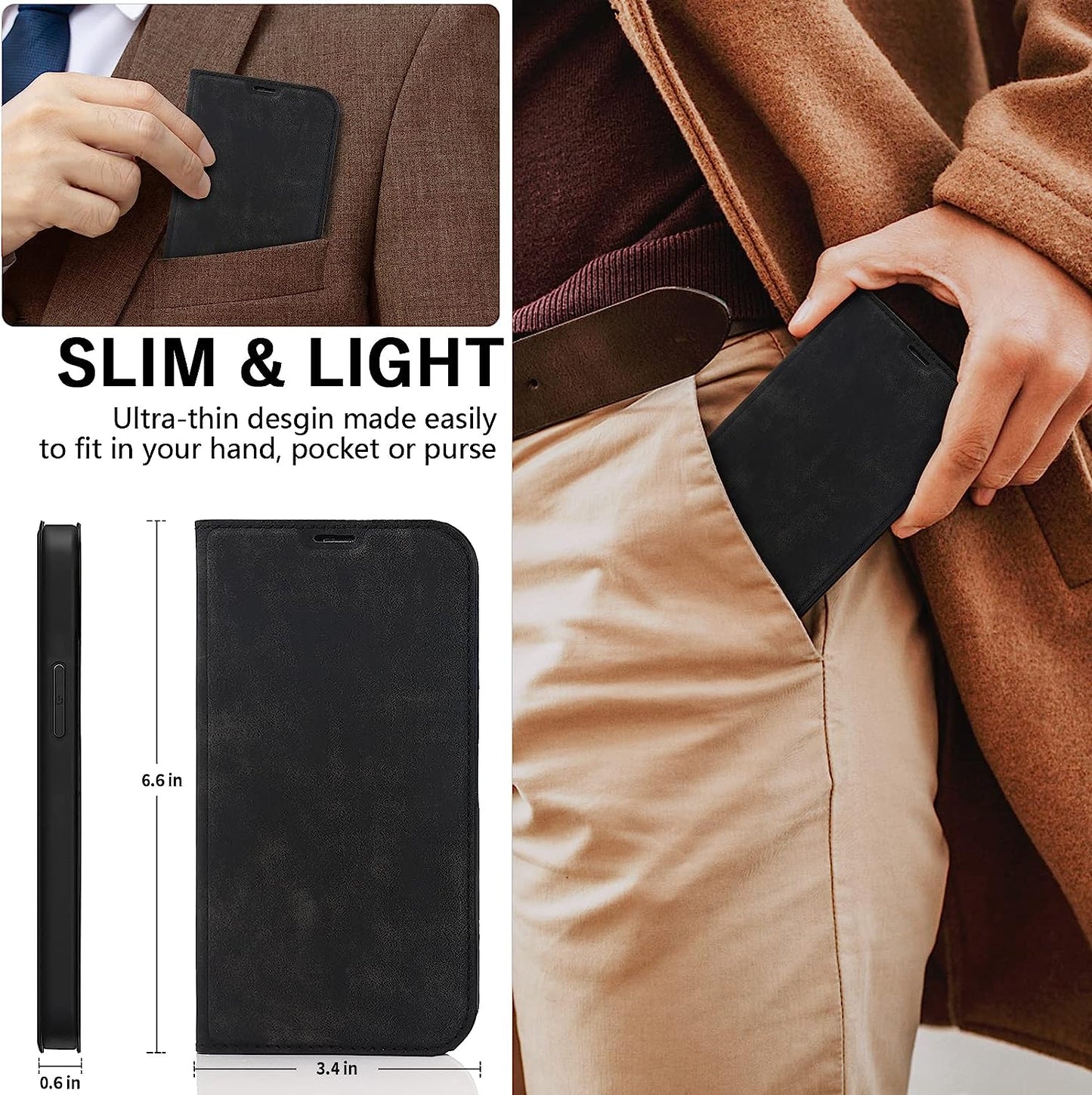 CASEOWL Compatible for Iphone 13 Pro Max Case Wallet [Support Magsafe Wireless Charger] with Card Holder[Rfid Blocking], Kickstand, Flip Leather Slim Iphone 13 Pro Max Wallet Case for Man Women-Black  CASEOWL   