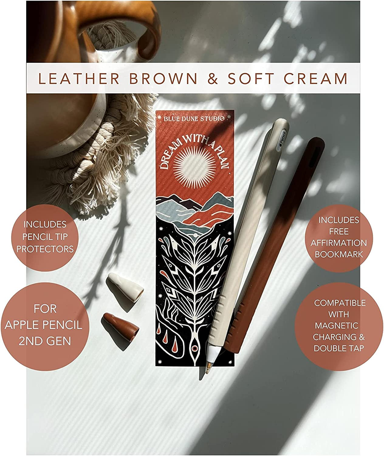 Blue Dune Studio Apple Pencil 2Nd Generation Protective Sleeve Cover Grip, Apple Pencil Case, Compatible with Magnetic Charging and Double Tap, Boho Neutral Colors (Brown/Beige 2-Pack)  Blue Dune Studio   