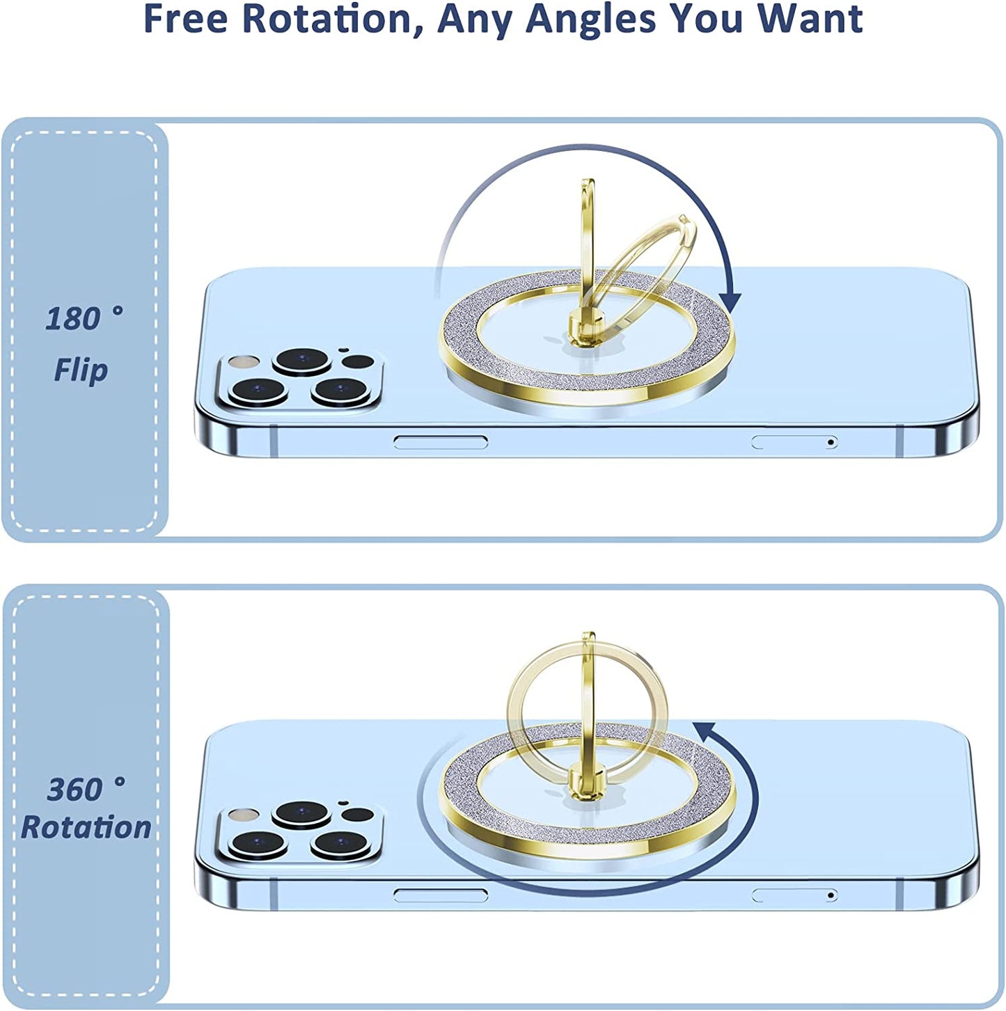 Magnetic Phone Ring Holder for Magsafe - Pikabo Magnetic Phone Grip, Phone Stand, Phone Finger Ring for Iphone Magsafe, Compatible with Wireless Charging. (Glitter Gold)  Pikabo   