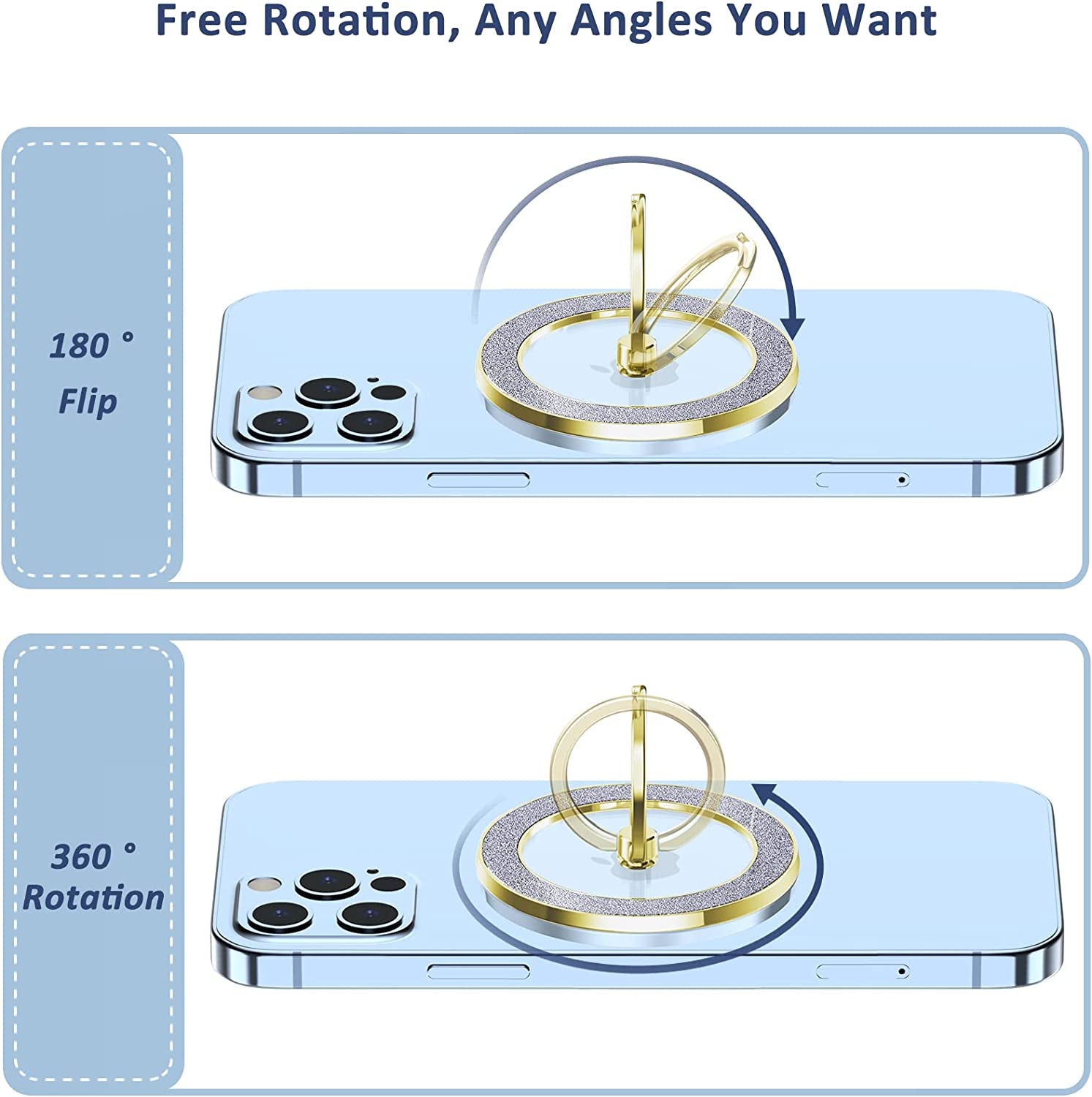 Magnetic Phone Ring Holder for Magsafe - Pikabo Magnetic Phone Grip, Phone Stand, Phone Finger Ring for Iphone Magsafe, Compatible with Wireless Charging. (Glitter Gold)  Pikabo   