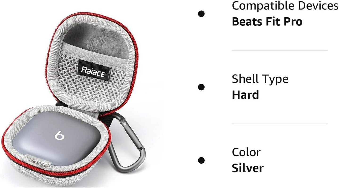 RAIACE Hard Storage Case Compatible with Beats Fit Pro Earbuds, Earbuds Storage Box with Mesh Pocket. (Case Only) - Silver  RAIACE   