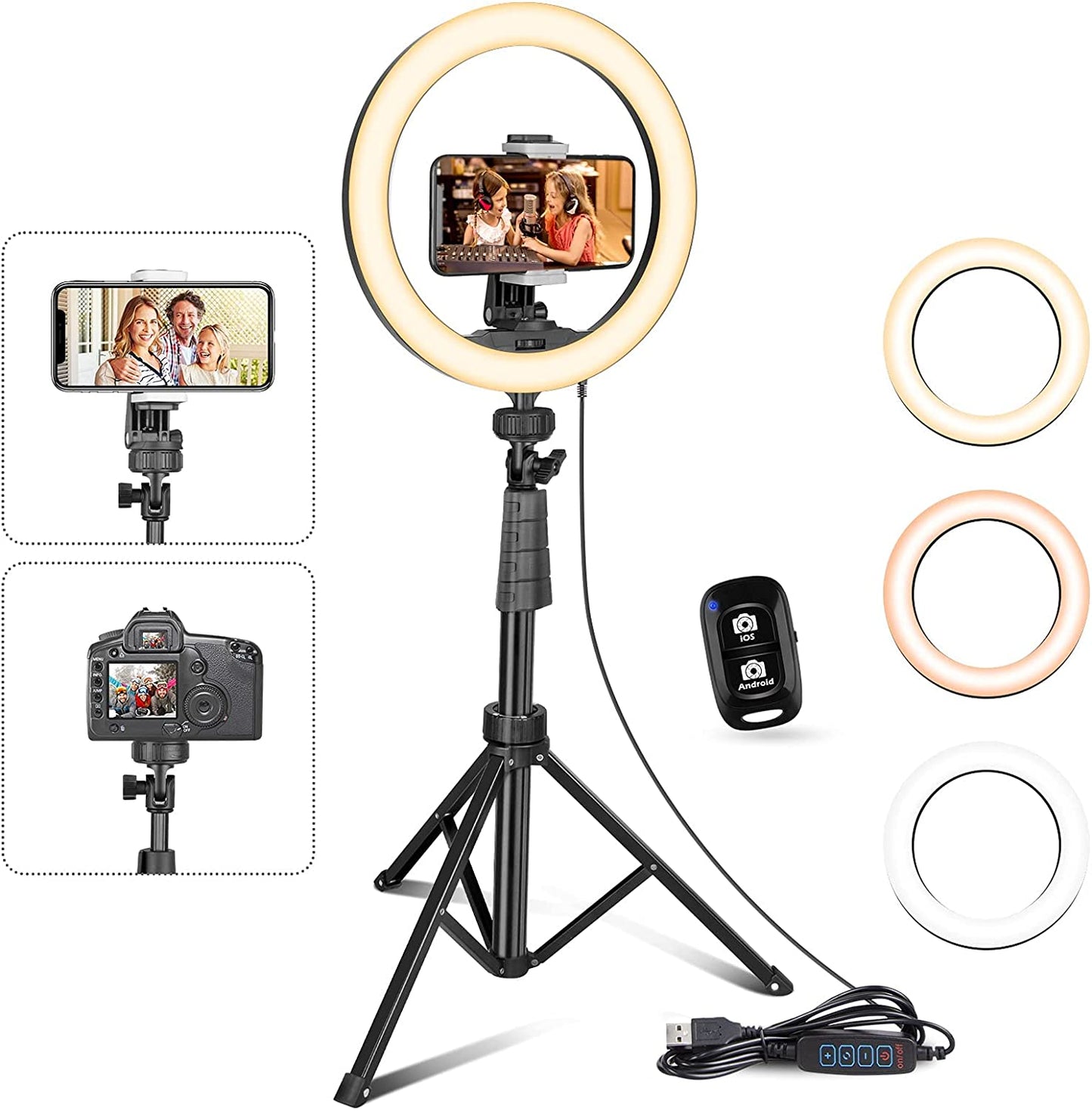 Ubeesize 10''Selfie Ring Light with 62''Tripod Stand, Led Ring Light with Phone Holder and Remote for Video Recording/Zoom Meeting (Youtube/ Tiktok/Twitch), Compatible with Phones, Cameras & Webcams  UBeesize   