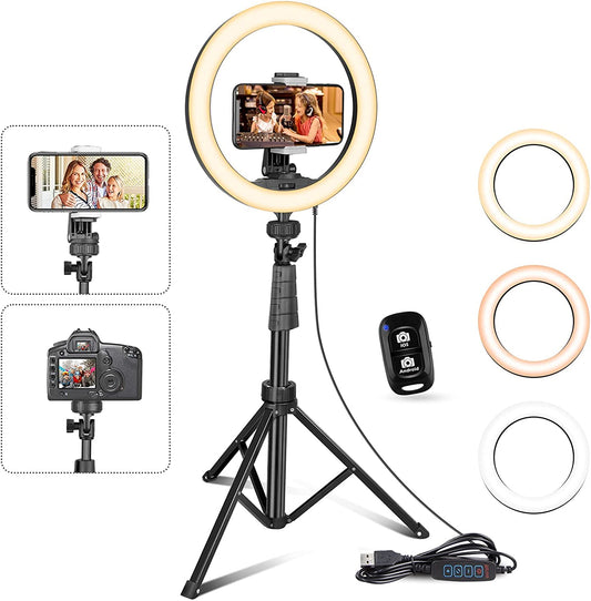 Ubeesize 10''Selfie Ring Light with 62''Tripod Stand, Led Ring Light with Phone Holder and Remote for Video Recording/Zoom Meeting (Youtube/ Tiktok/Twitch), Compatible with Phones, Cameras & Webcams  UBeesize   