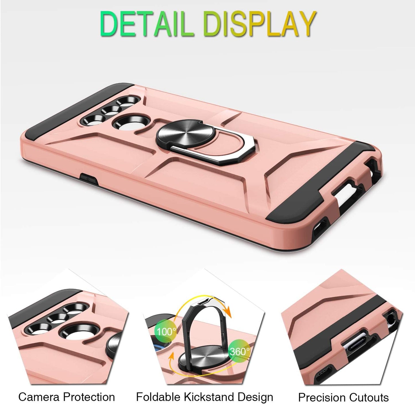 G8 Thinq Case, G8 Case with HD Screen Protector, Atump 360° Rotation Ring Holder Kickstand [Work with Magnetic Car Mount] PC+ TPU Phone Case for LG G8, Rose Gold  Atump   