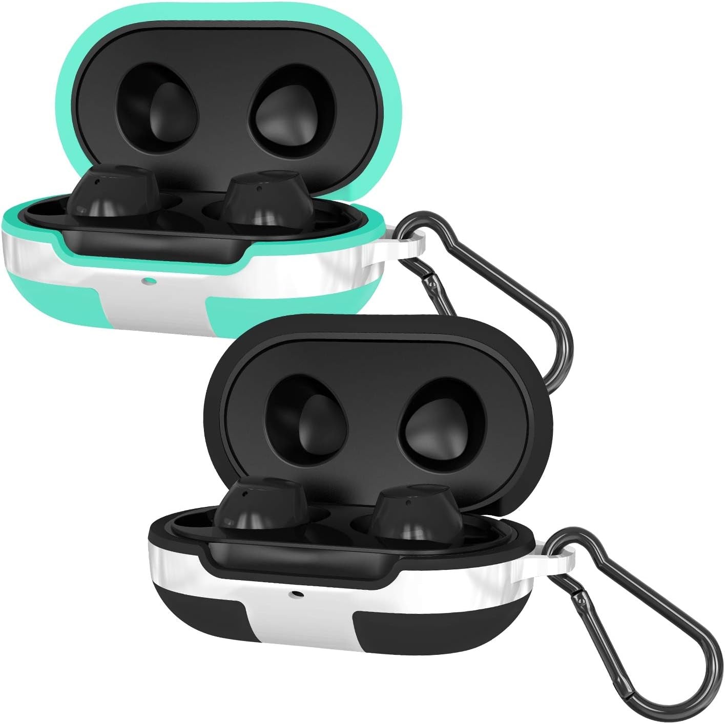 2 Packs Silicone Cover for Galaxy Buds Case/Galaxy Buds + plus Case,With Carabiner Full Body Protections Skin Accessories Compatible Samsung Galaxy Buds plus (Black and Mint Green)  meiyasy   