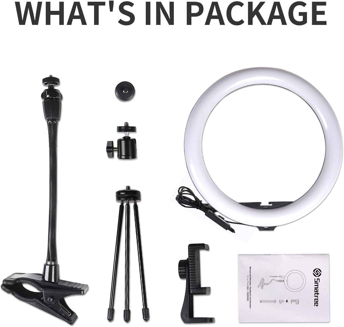 Smatree 10" LED Selfie Ring Light with Flex Clamp Mount & Tripod Stand & Phone Holder, Dimmable Desktop Ring Light with 3 Light Modes for Live Streaming/Makeup/Photography/Tiktok/Youtube Videos/Vlog  Smatree   