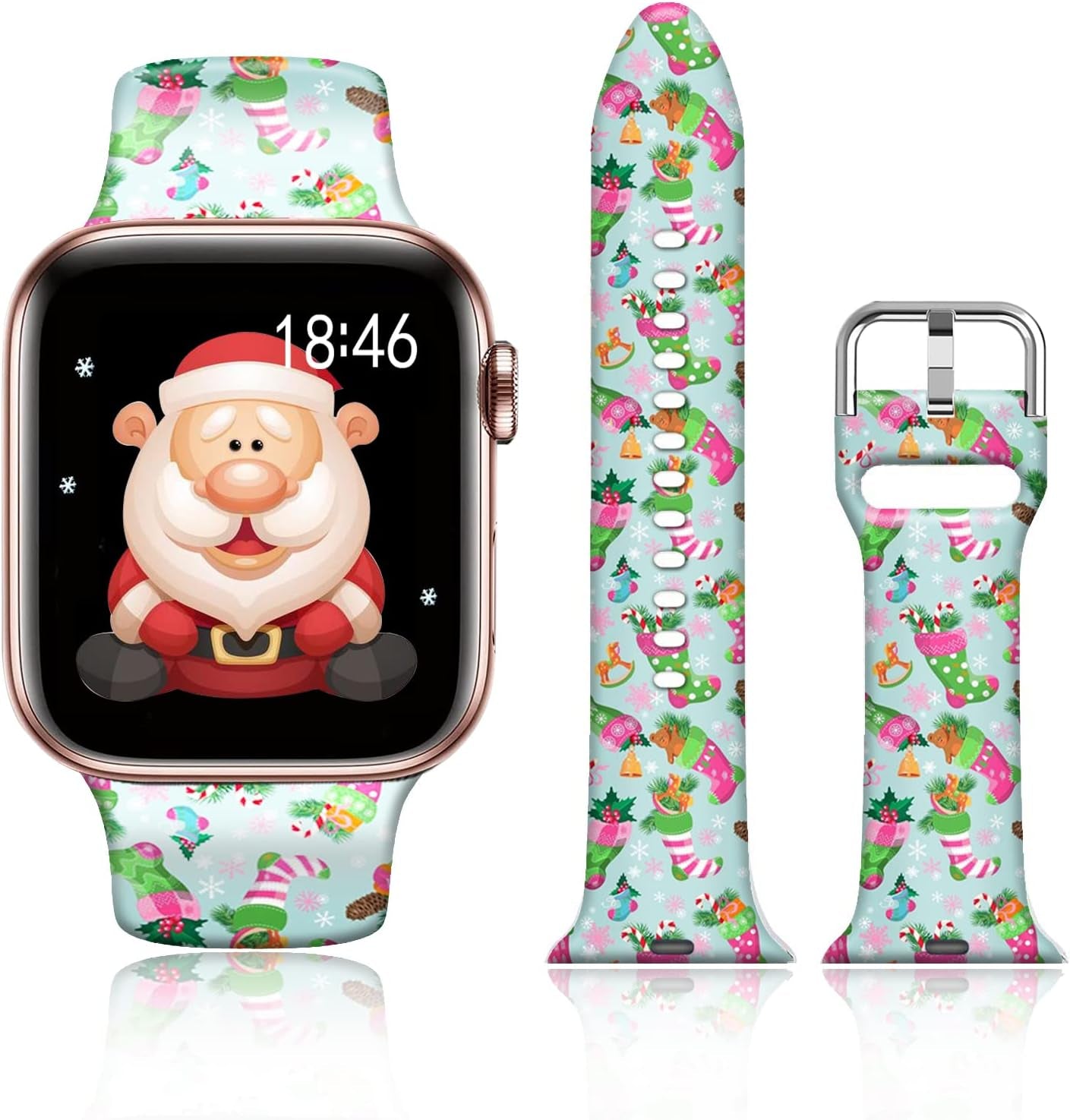 FTFCASE Silicone Floral Bands Compatible with Apple Watch 49Mm 45Mm 44Mm 42Mm, Gray Pattern Printed Soft Silicone Sport Strap Replacement for Iwatch SE Series 8 7 6 5 4 3 2 1 for Women Men Girls  FTFCASE Christmas Socks 38mm/40mm/41mm 