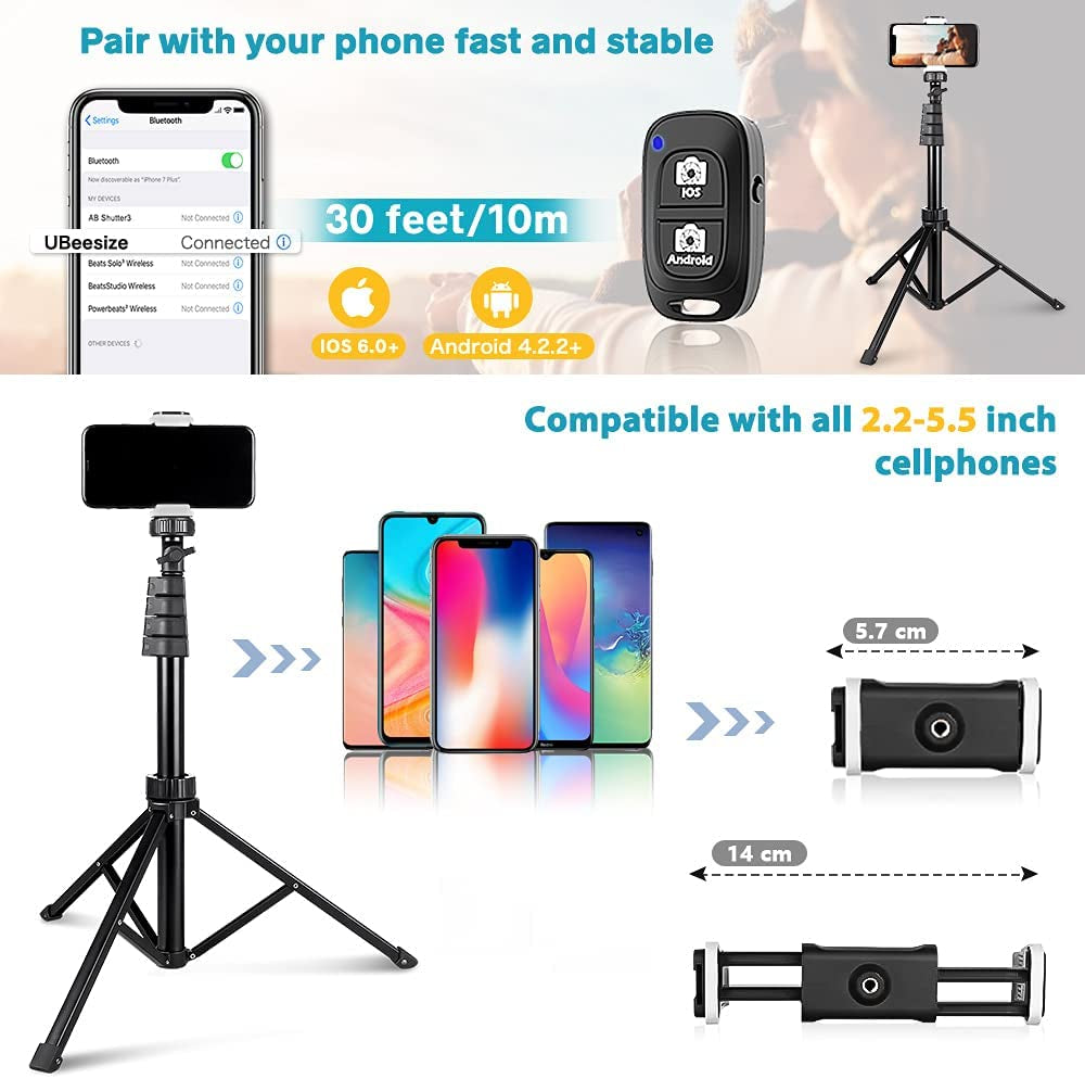 Aureday 62" Phone Tripod Accessory Kits, Camera & Cell Phone Tripod Stand with Wireless Remote and Universal Tripod Head Mount, Perfect for Selfies/Video Recording/Vlogging/Live Streaming  Aureday   