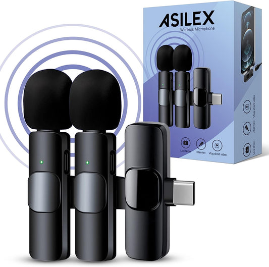 ASILEX Wireless Lavalier Microphone for Type-C Phone, 2 PCS Mini Microphone, Professional Wireless Lapel Microphone, Android USB C Microphone for Video Recording  ASILEX   