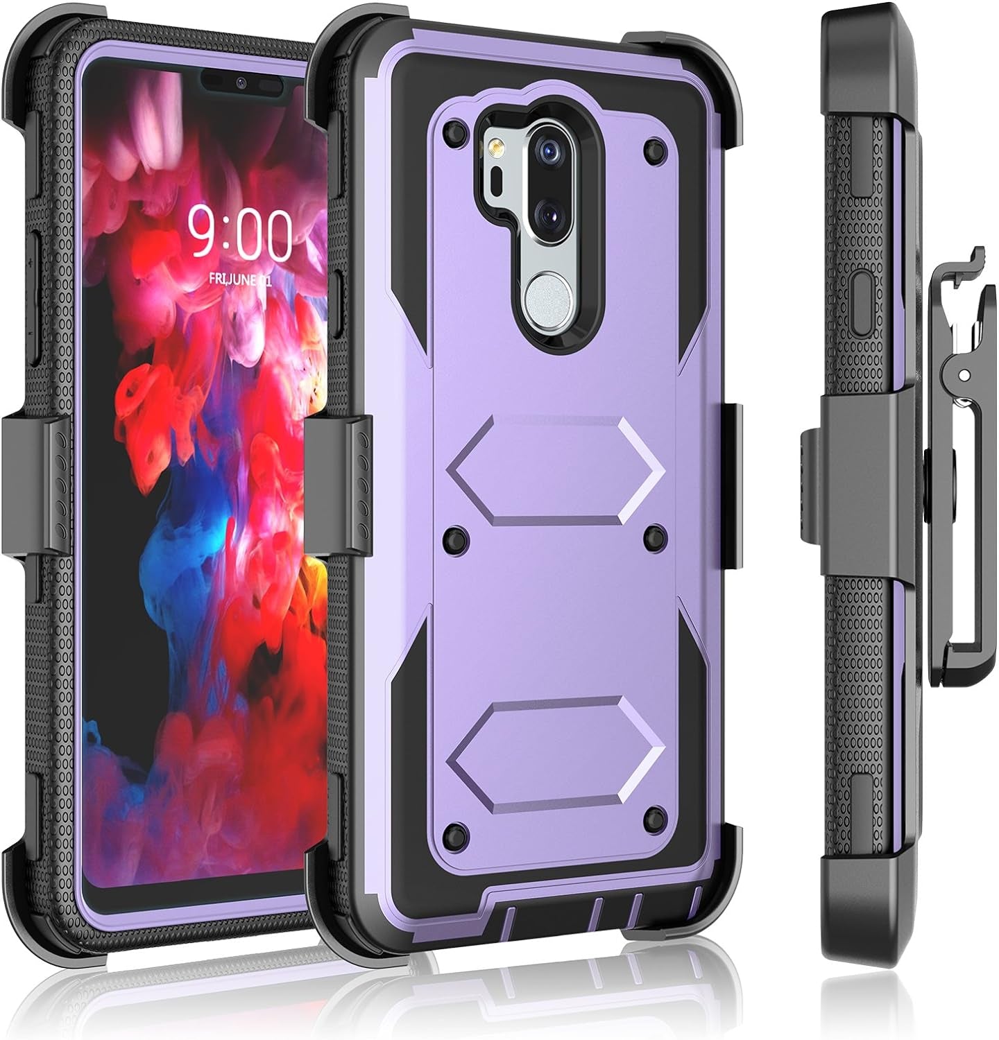 Tekcoo Holster Clip for LG G7 Thinq / 2018 LG G7, [Tshell] [Built-In Screen] Shock Absorbing Secure Swivel Locking Belt Defender Full Body Kickstand Carrying Sturdy Armor Case Cover [Blue]  Tekcoo Lavender  
