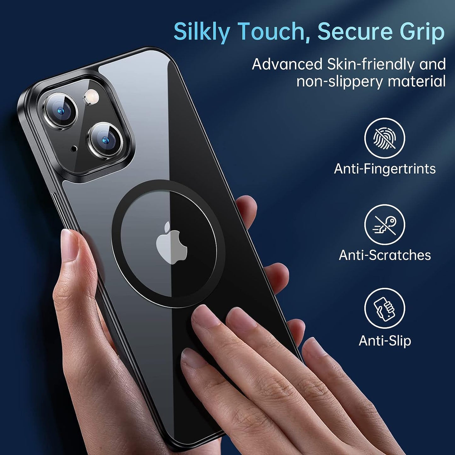 JUESHITUO 2023 Magnetic Slim Crystal Clear Case for Iphone 14 plus Case Magsafe[Not Yellowing][Military Grade Protection][No.1Strong Magnets]Compatible with Iphone 14 plus Magsafe Case 6.7,Space Black  iPhone 14 Plus case Magsafe   