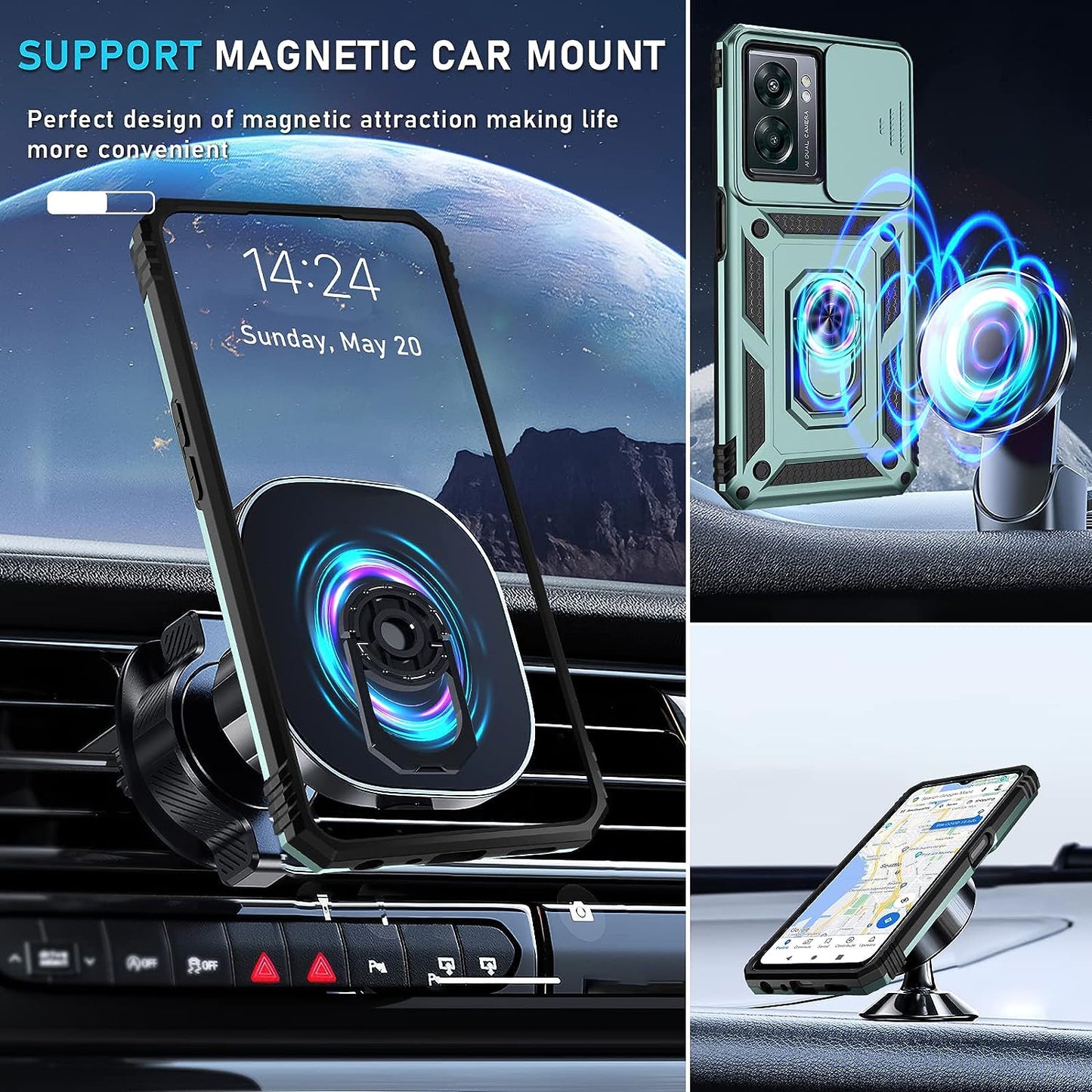 Oneplus Nord N300 5G Case Built in Slide Camera Lens Cover and Screen Protector,Heavy Duty Shockproof Full Body Protective Phone Cover,Built in Finger Ring Stable Holder Kickstand,2022 Dark Green  Janmitta   