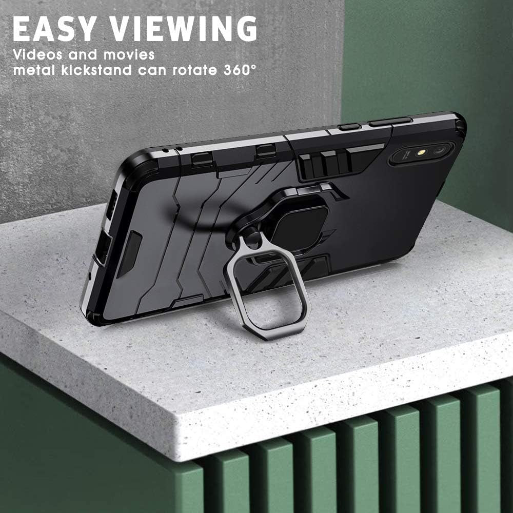 Fadream for Xiaomi Redmi 9A Case, Rugged Shockproof Dual Layer Heavy Duty Protective Kickstand Cover with [2 Pack] Tempered Glass Screen Protector (Blue)  FaDream   