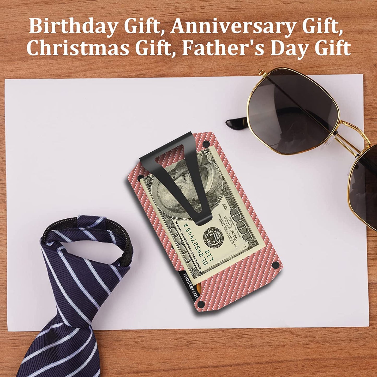 Mvgges Slim Minimalist Wallet for Men, RFID Blocking Aluminum Credit Card Holder, Carbon Fiber Men'S Wallet with Money Clip (Pink)  mvgges   