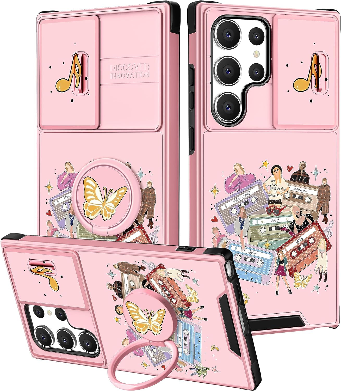 Oqpa for Samsung Galaxy S22 Ultra Case Cute Cartoon Case with Camera Cover+Ring Holder for Women Girly Girls Boys Kids Galaxy S22 Ultra Kawaii Funny Unique Case for Samsung S22 Ultra, Happy Miki  meitong2020 Taile Tapes  