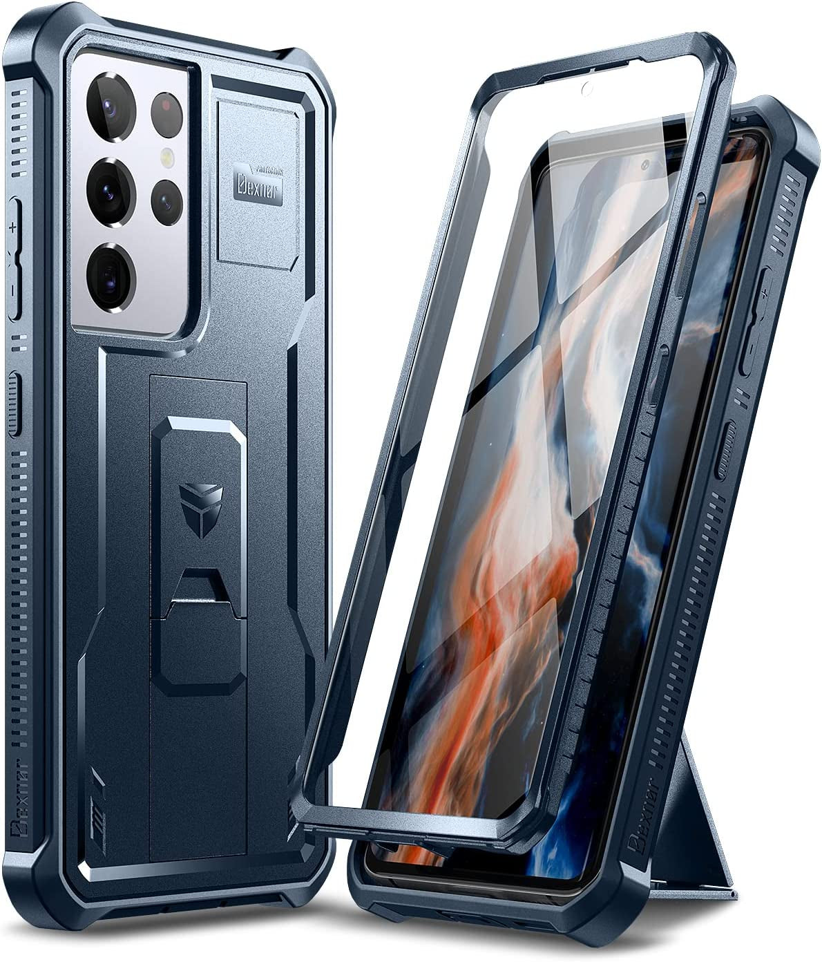 Dexnor for Samsung Galaxy S21 Ultra Case, [Built in Screen Protector and Kickstand] Heavy Duty Military Grade Protection Shockproof Protective Cover for Samsung Galaxy S21 Ultra 5G,6.8 Inch,Maroon Red  Dexnor Navy Blue  