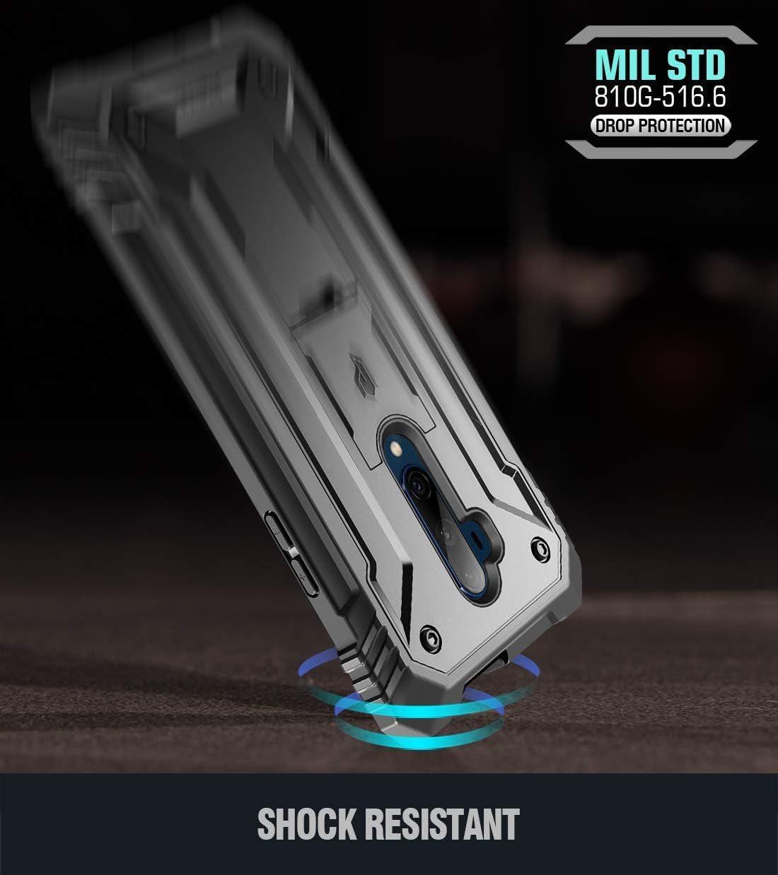 Poetic Revolution Series Designed for Oneplus 7T Pro/Oneplus 7 Pro, Full-Body Rugged Dual-Layer Shockproof Protective Cover with Kickstand and Built-In-Screen Protector, Black  Poetic   