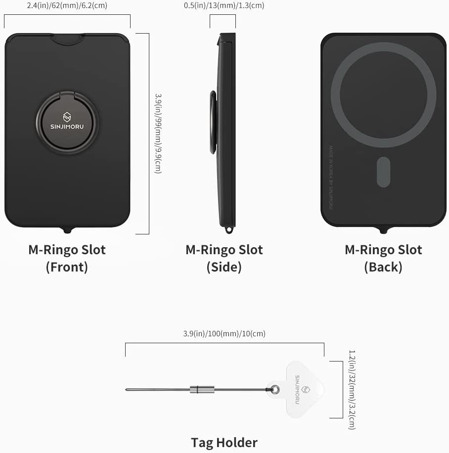 Sinjimoru Cell Phone Wallet for Magsafe with Phone Ring Holder, Secure Magnetic Card Holder with Phone Grip & Kickstand for Magsafe Case & Iphone 14/13/12 Series. M-Ringo Slot Black  Sinjimoru Co.Ltd   