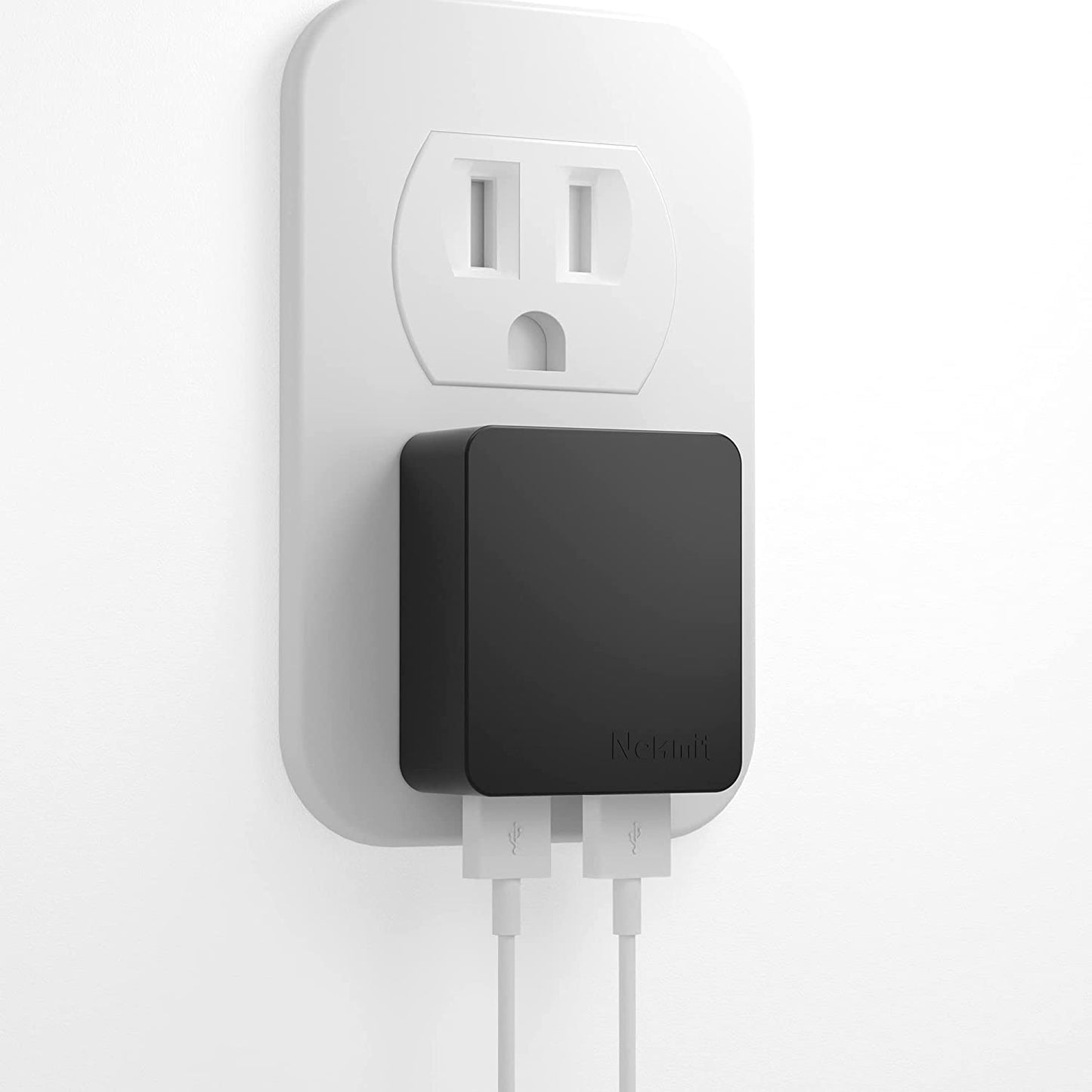 Nekmit Dual Port Ultra Thin Flat USB Wall Charger with Smart IC, White  Nekmit Compact Black  
