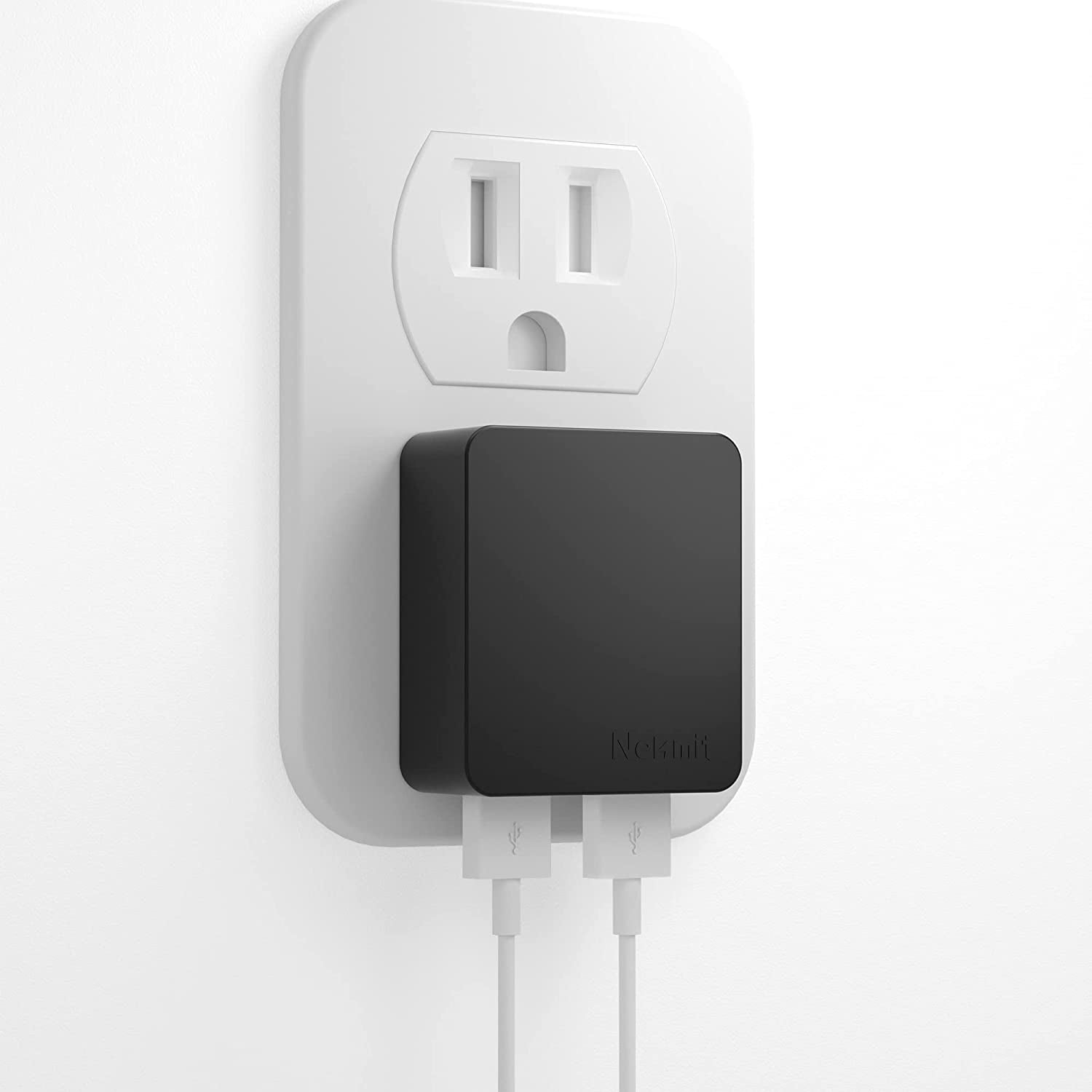 Nekmit Dual Port Ultra Thin Flat USB Wall Charger with Smart IC, White  Nekmit Compact Black  