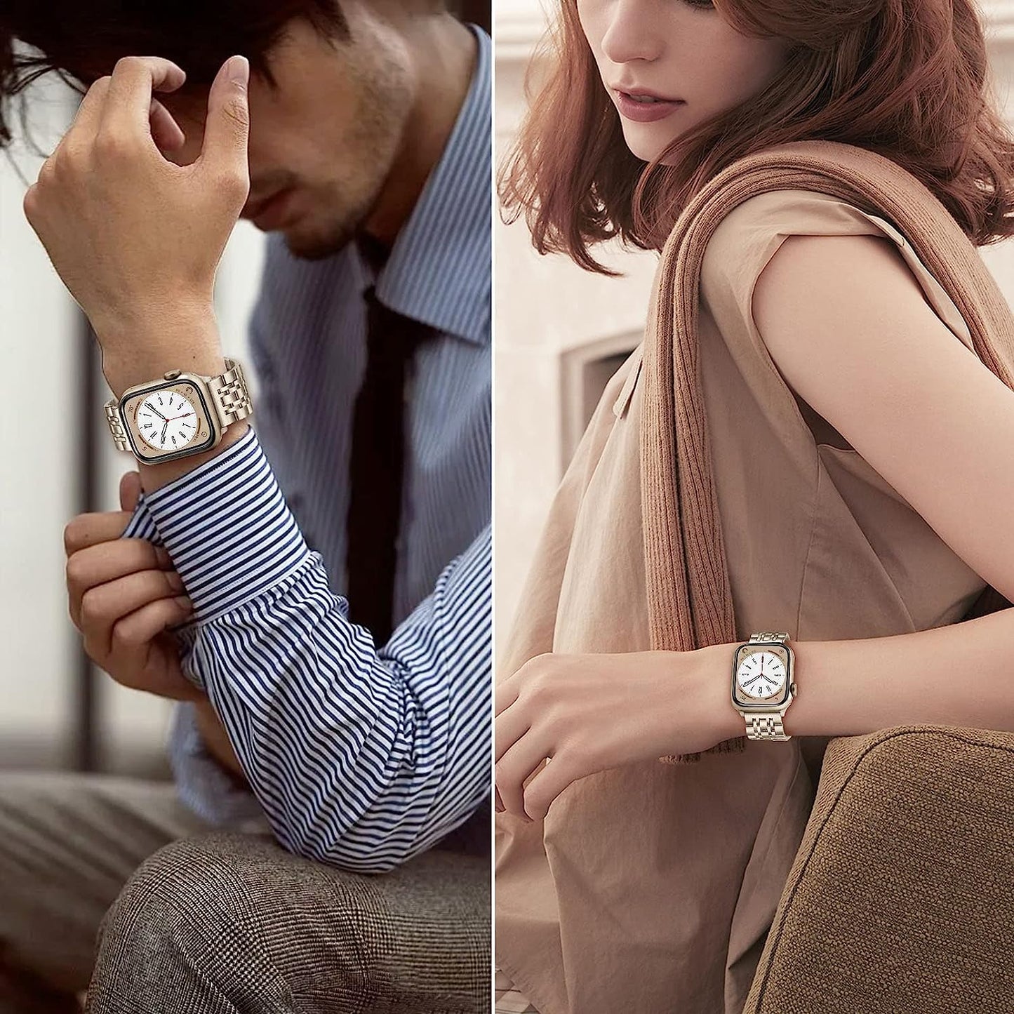 Trumirr Band for Apple Watch Series 8 7 41Mm Starlight Women Men, Stainless Steel Bands Replacement Strap for Iwatch SE Series 8 7 6 5 4 3 2 1 41Mm 40Mm 38Mm  TRUMiRR   