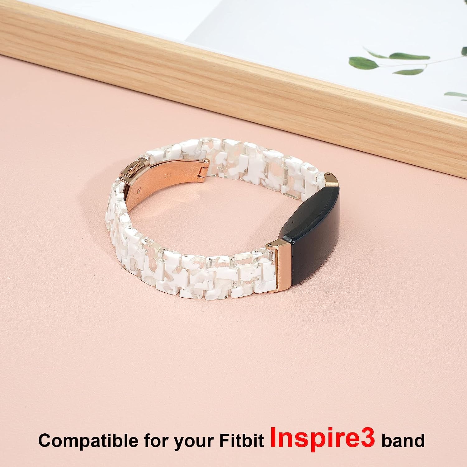 Wongeto Compatible with Fitbit Inspire 2 & Inspire/Inspire HR Bands for Women Girls, Resin Wristband Strap with Stainless Steel Buckle Replacement Bands for Fitbit Inspire Accssorises(White Flower)  Wongeto   