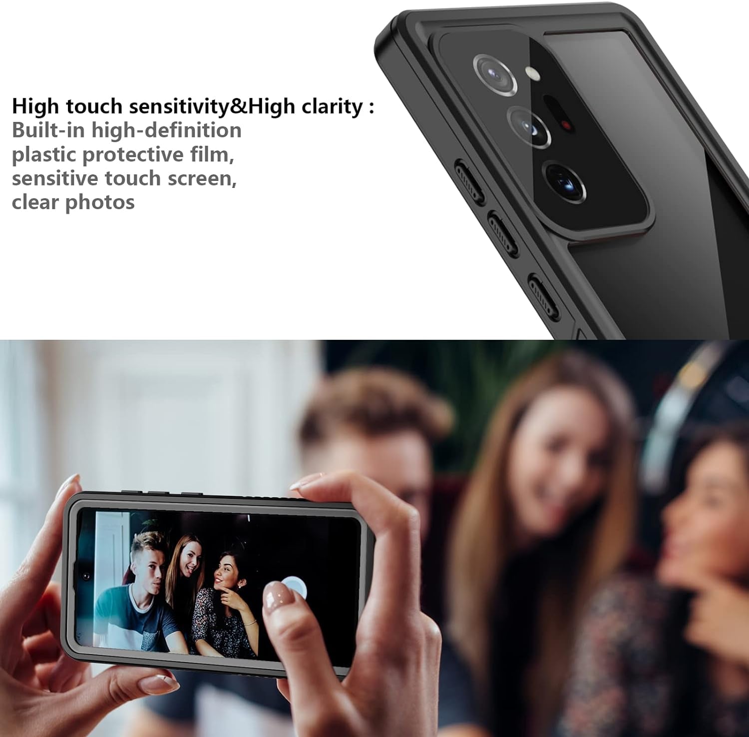 PAKUYA for Samsung Galaxy Note 20 Ultra Case Waterproof, Built in Screen Protector, Full-Body Protection Heavy Duty Shock-Proof Cover Waterproof Case for Galaxy Note 20 Ultra 6.9'' 5G(Black/Clear)  PAKUYA   