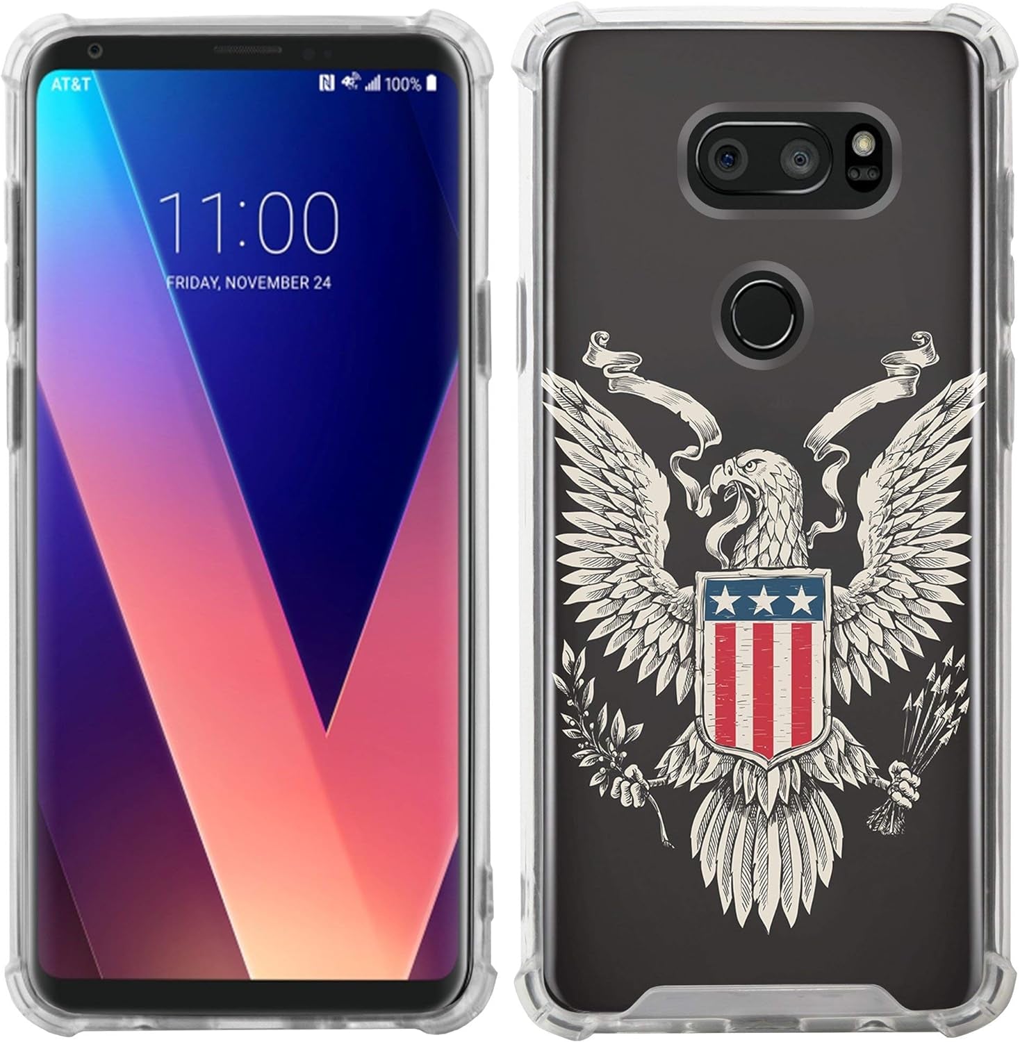Casesondeck Case Compatible with [LG V30S Thinq and LG V30] Slim Precise Fit TPU Case, Scratch Protection Unique Design (Eagle USA Crest)  CasesonDeck   
