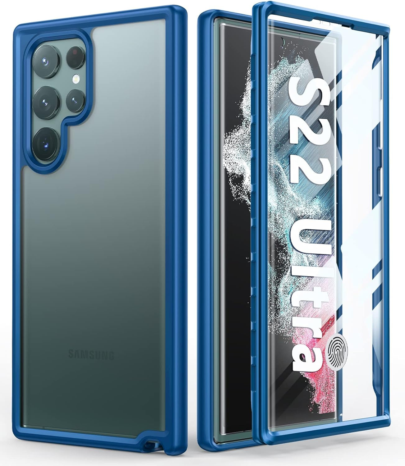 FNTCASE for Samsung Galaxy S22-Ultra Case: Full Drop Proof Protection Translucent Cases | Matte Textured Shockproof Protective Bumper | Rugged Hard Cell Phone Cover for Galaxy S22Ultra 5G  FNTCASE Blue  