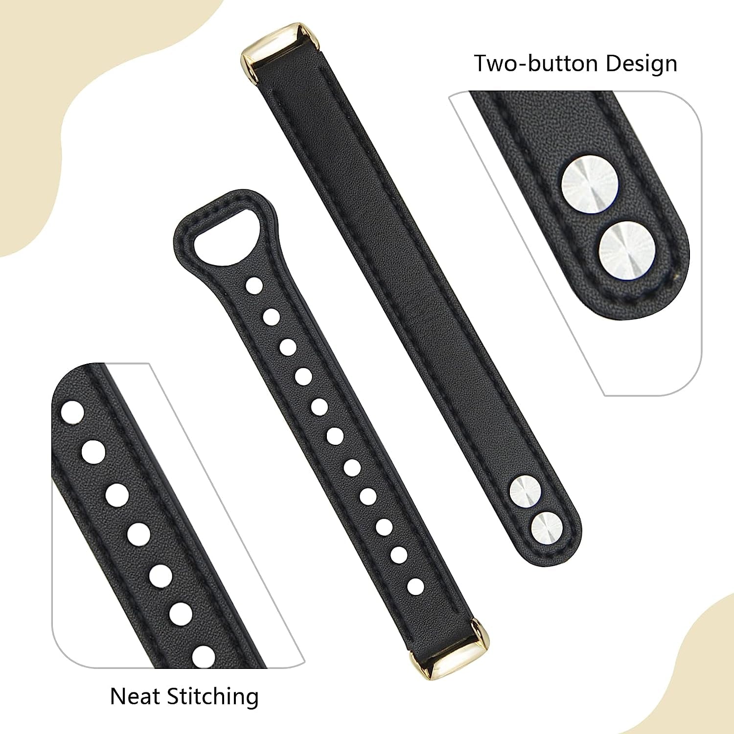 Wizvv Compatible with Fitbit Luxe Bands for Women, Elegant Slim Soft Leather Strap Wristband Bracelet Replacement for Fitbit Luxe Fitness Tracker (Black+Gold)  Wizvv   