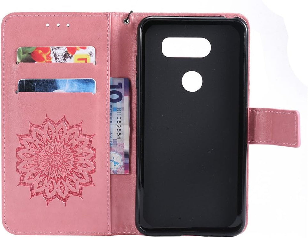 ISADENSER LG V30 Case LG V30S Case Sunflower Series as Case with Shockproof Kickstand Credit Card Holder Flip Magnetic Closure Protection Wallet Leather PU Case Cover for LG V30 plus Pink Sunflower  ISADENSER   