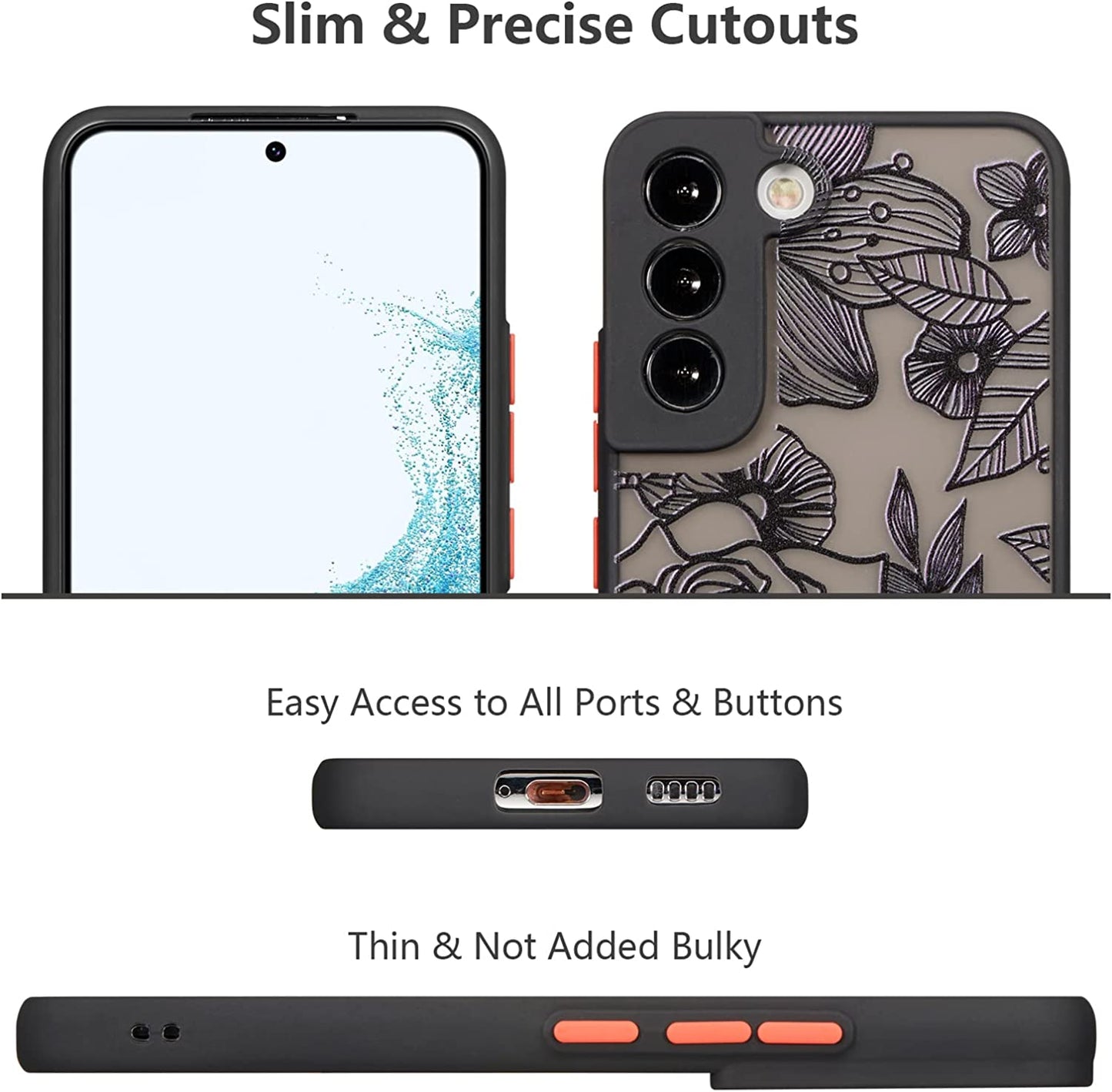 XIZYO Designed for Samsung Galaxy S22 Case, Rose Pattern Floral Print Design Slim Case for Girls Women TPU Bumper Shockproof Protective Cover, Black  XIZYO   