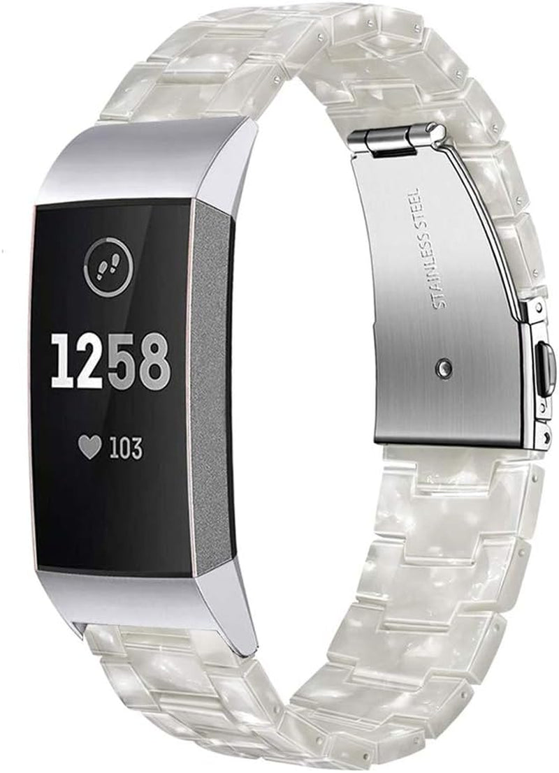 Wongeto Resin Bands Compatible for Fitbit Charge 3 / Charge 4/ Charge 3 SE Band，Replacement Wrist Accessory Rose Gold Buckle Fitness Bands Straps Bracelet Wristbands Women Men (Pink)  Wongeto Pear white  