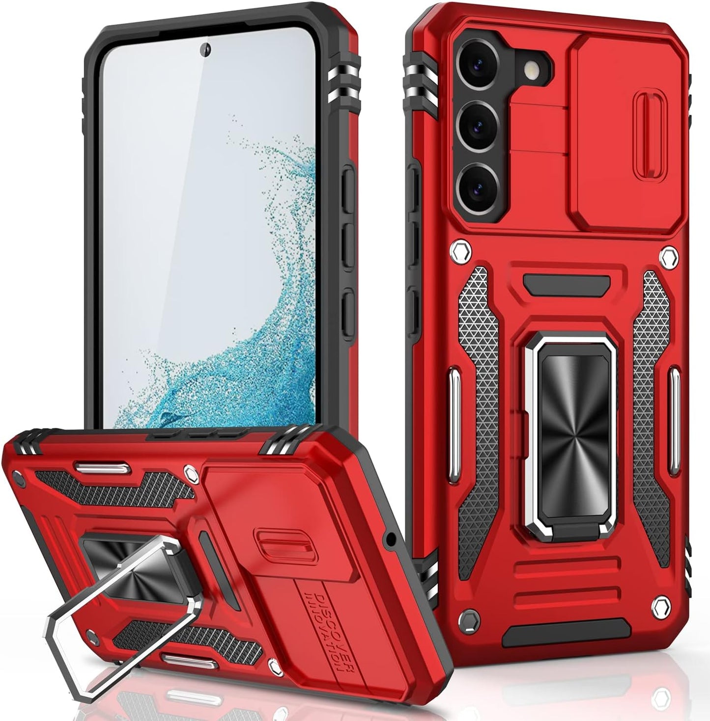 LUMARKE Galaxy S22 plus Case with Camera Cover,Samsung S22 plus Cover Pass 16Ft Drop Test Military Grade Heavy Duty Protective Phone Case with Kickstand for Samsung Galaxy S22 plus Black  LUMARKE Red Galaxy S22 Plus 6.6''-M 