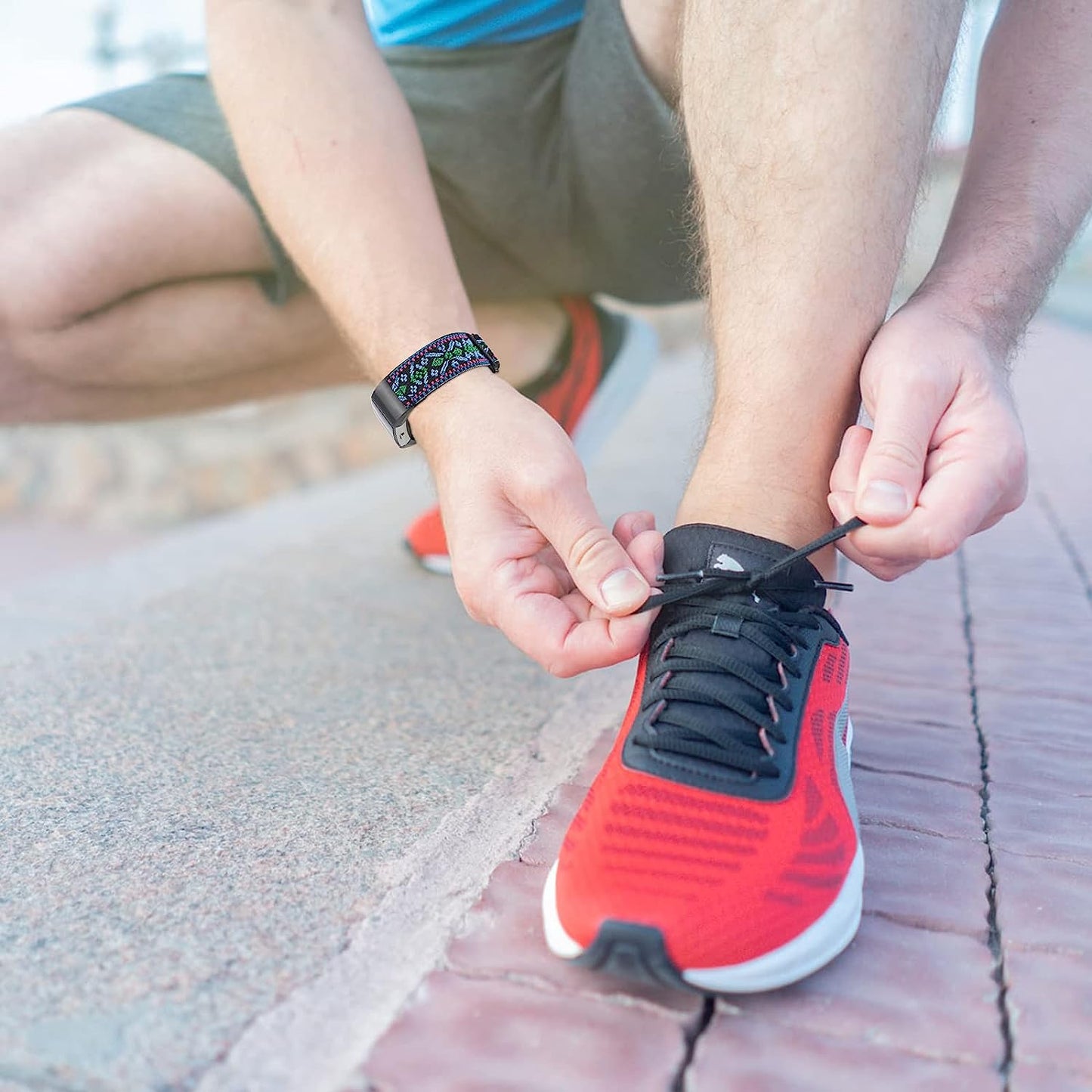 YONWORTH Adjustable Elastic Watch Band Compatible with Fitbit Charge 2 Bands, Stretchy Nylon Loop Strap Soft Wrist Bands Bracelet Sport Replacement for Women Men (Aztec Blue Green)  YONWORTH   