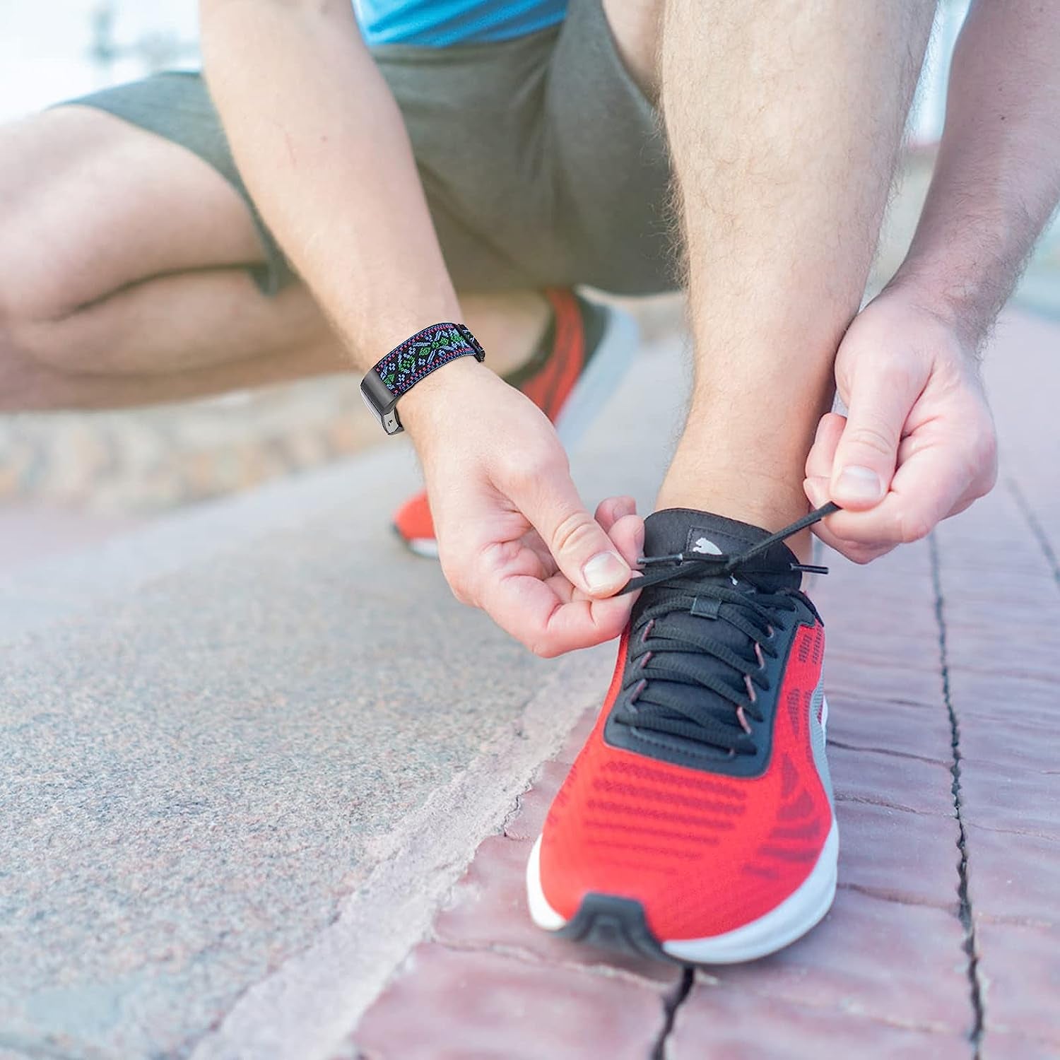 YONWORTH Adjustable Elastic Watch Band Compatible with Fitbit Charge 2 Bands, Stretchy Nylon Loop Strap Soft Wrist Bands Bracelet Sport Replacement for Women Men (Aztec Blue Green)  YONWORTH   